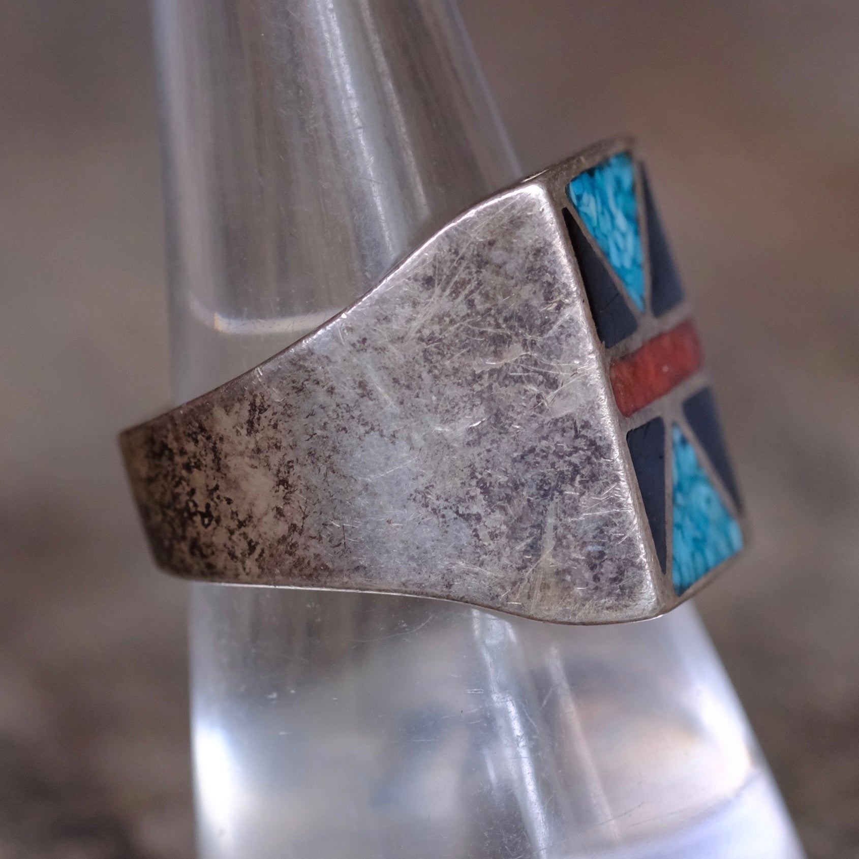 Vintage Sterling Multistone Inlay Ring 9