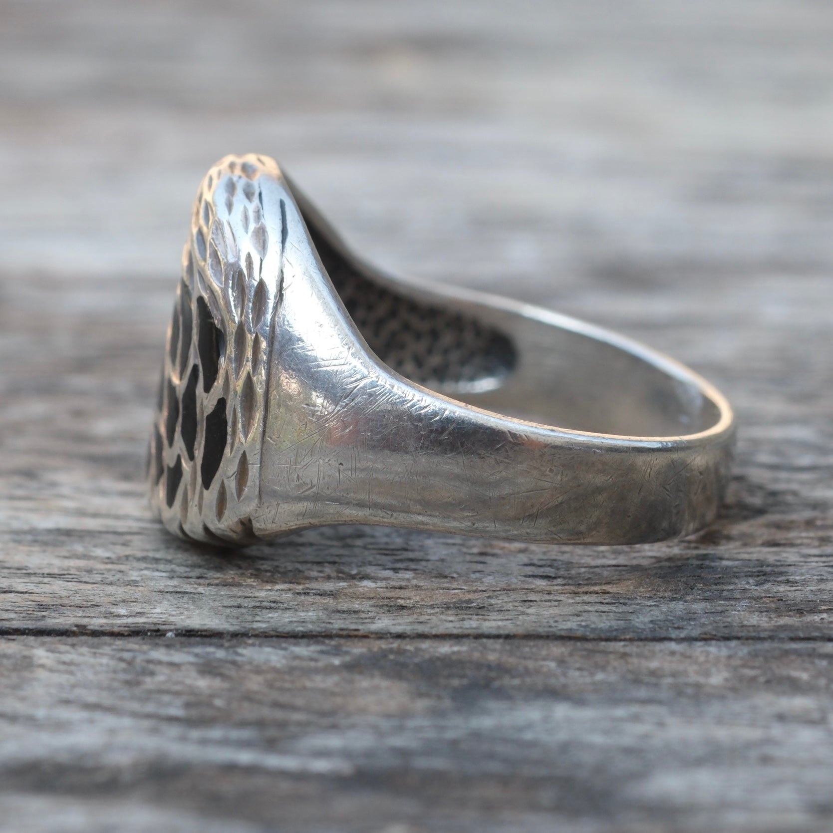 Vintage Sterling Onyx Eagle Ring 9.75