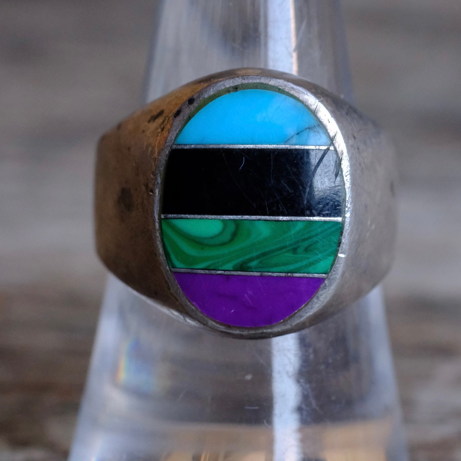 Vintage Sterling Multistone Inlay Ring 9