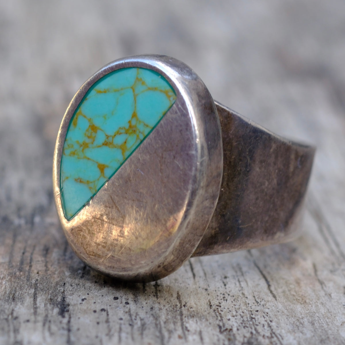 Vintage Sterling Turquoise Signet Ring 8