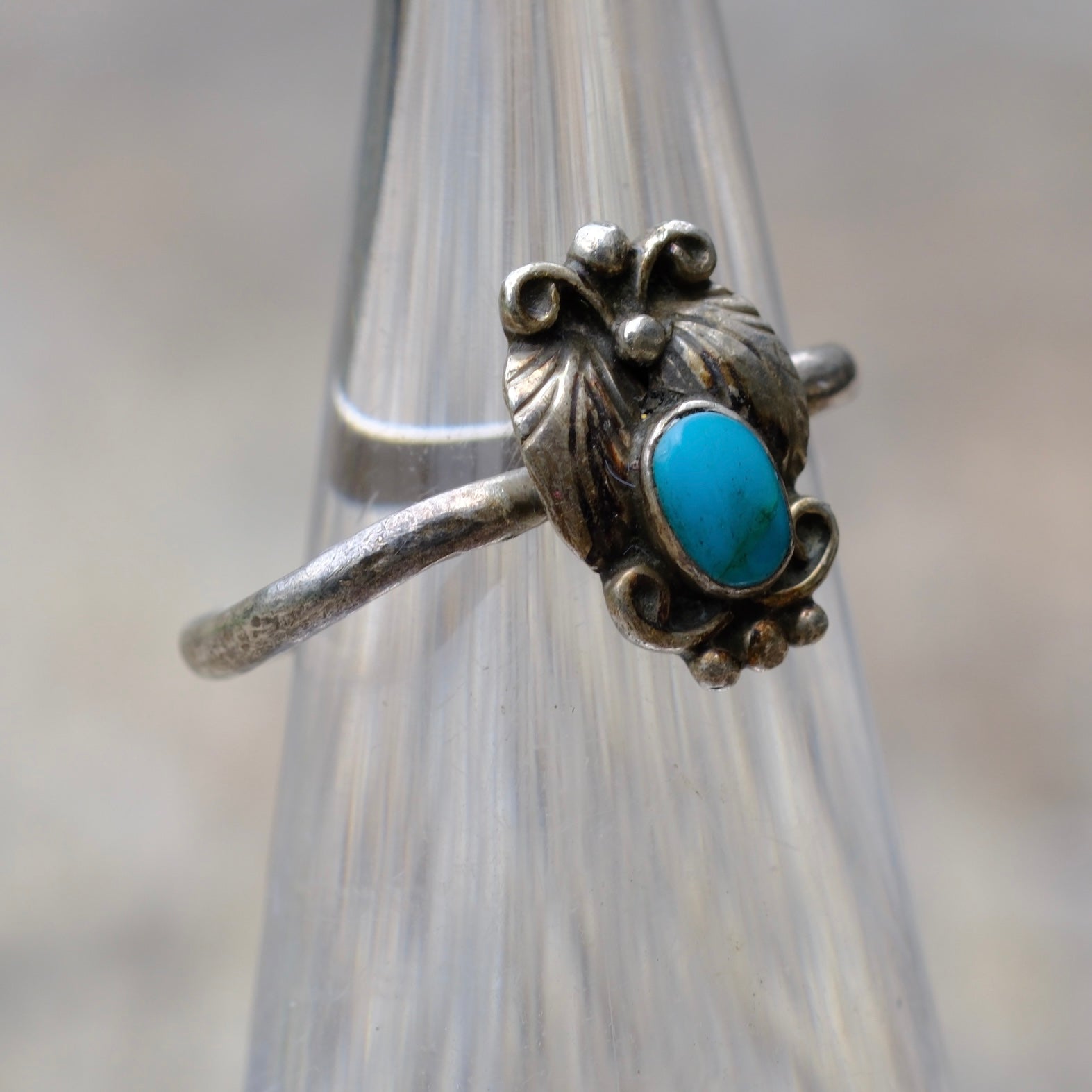 Vintage Sterling Turquoise Feather Ring 3.5