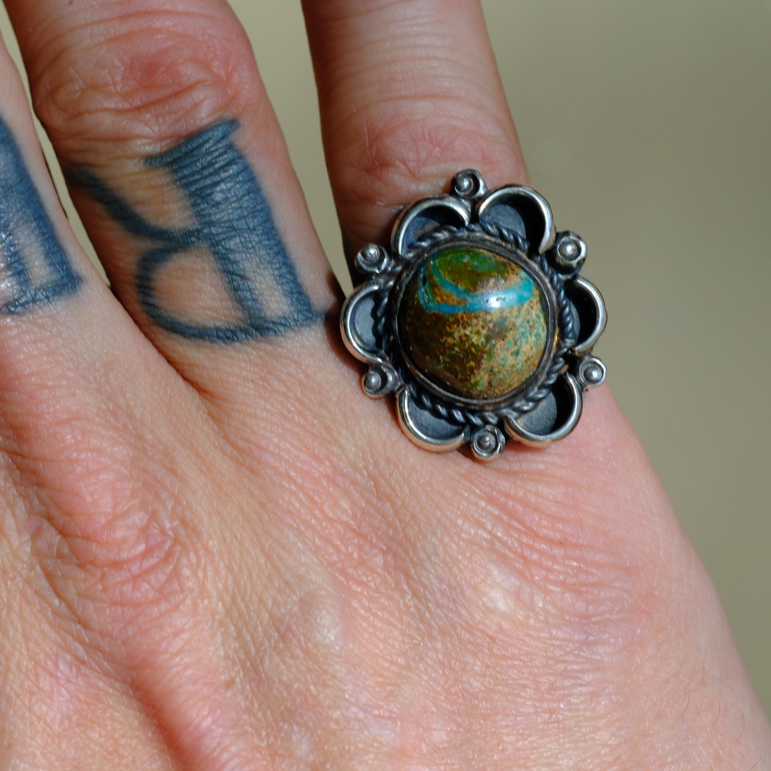 Vintage Sterling Turquoise Florette Ring 5