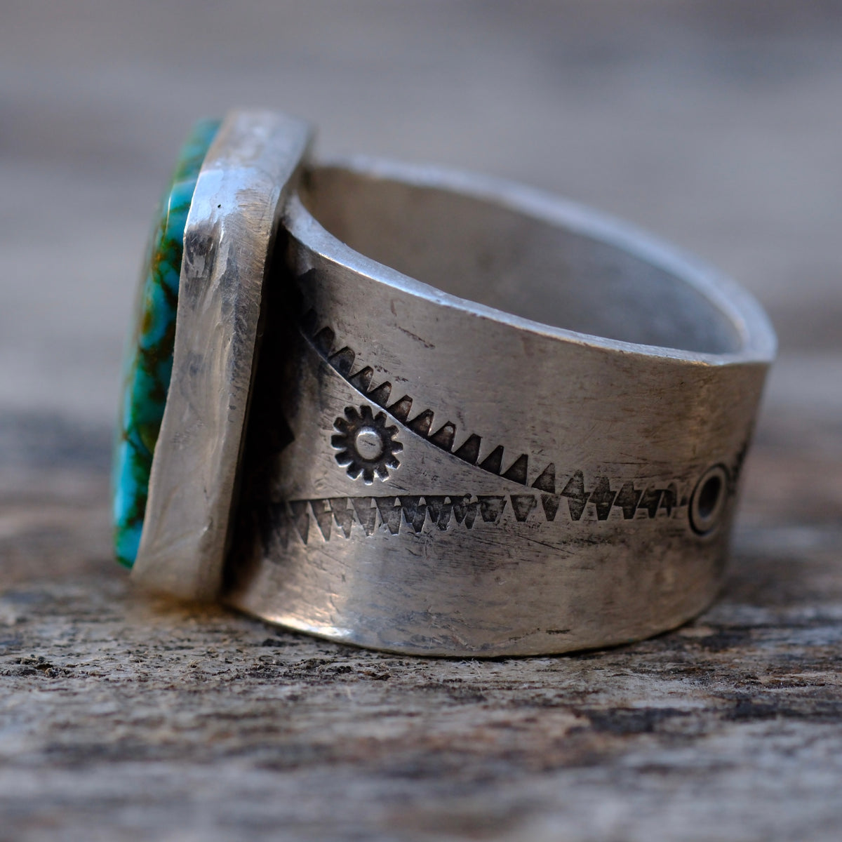 Sterling Silver Kingman Polychrome Stamped Band Ring 10
