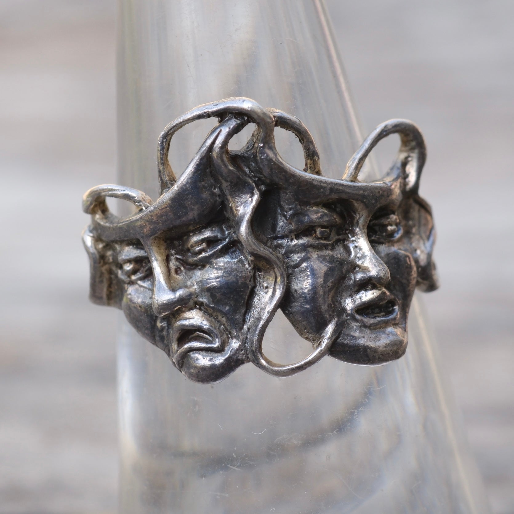 Vintage Sterling Comedy Tragedy Mask Ring 6