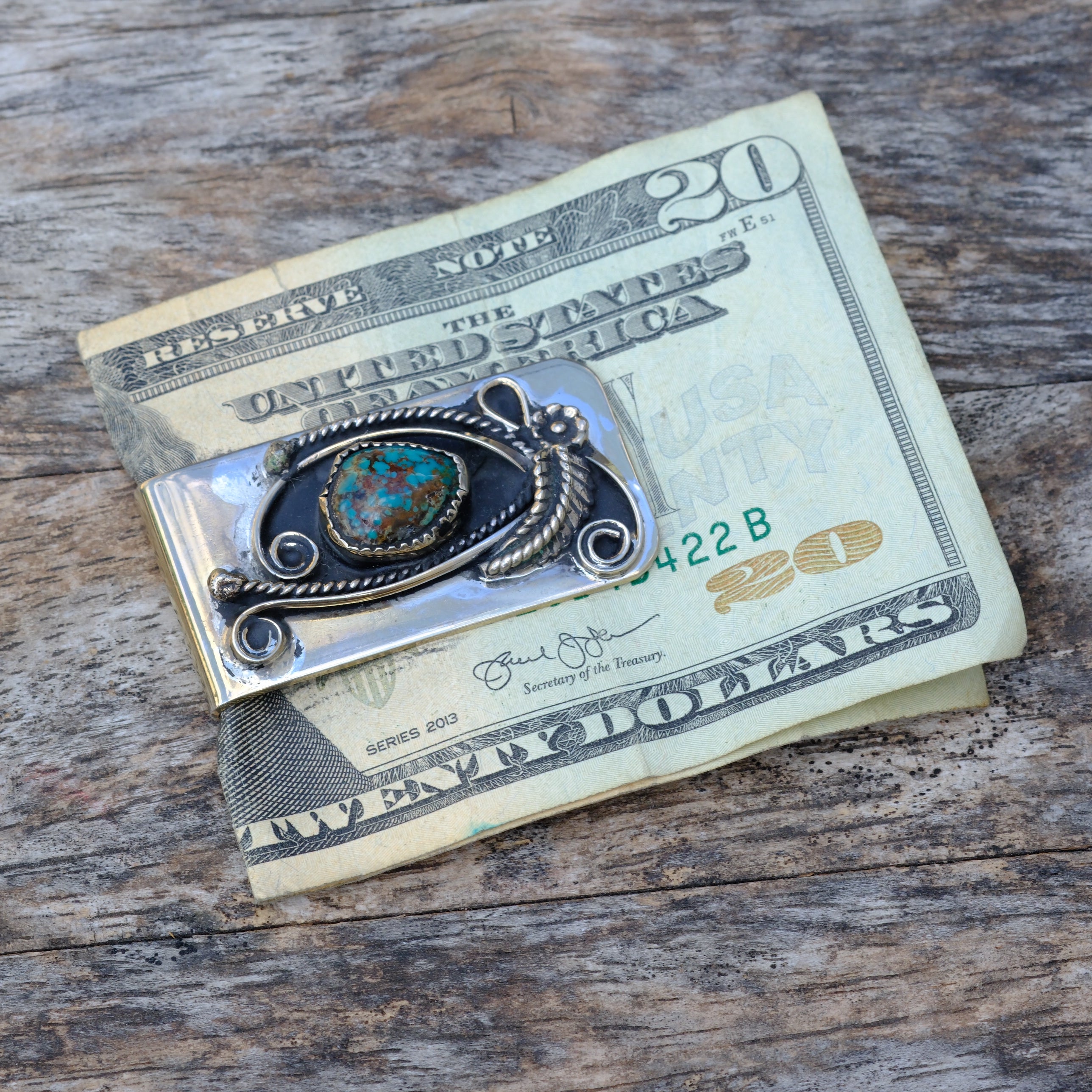 Vintage Turquoise Feather Money Clip