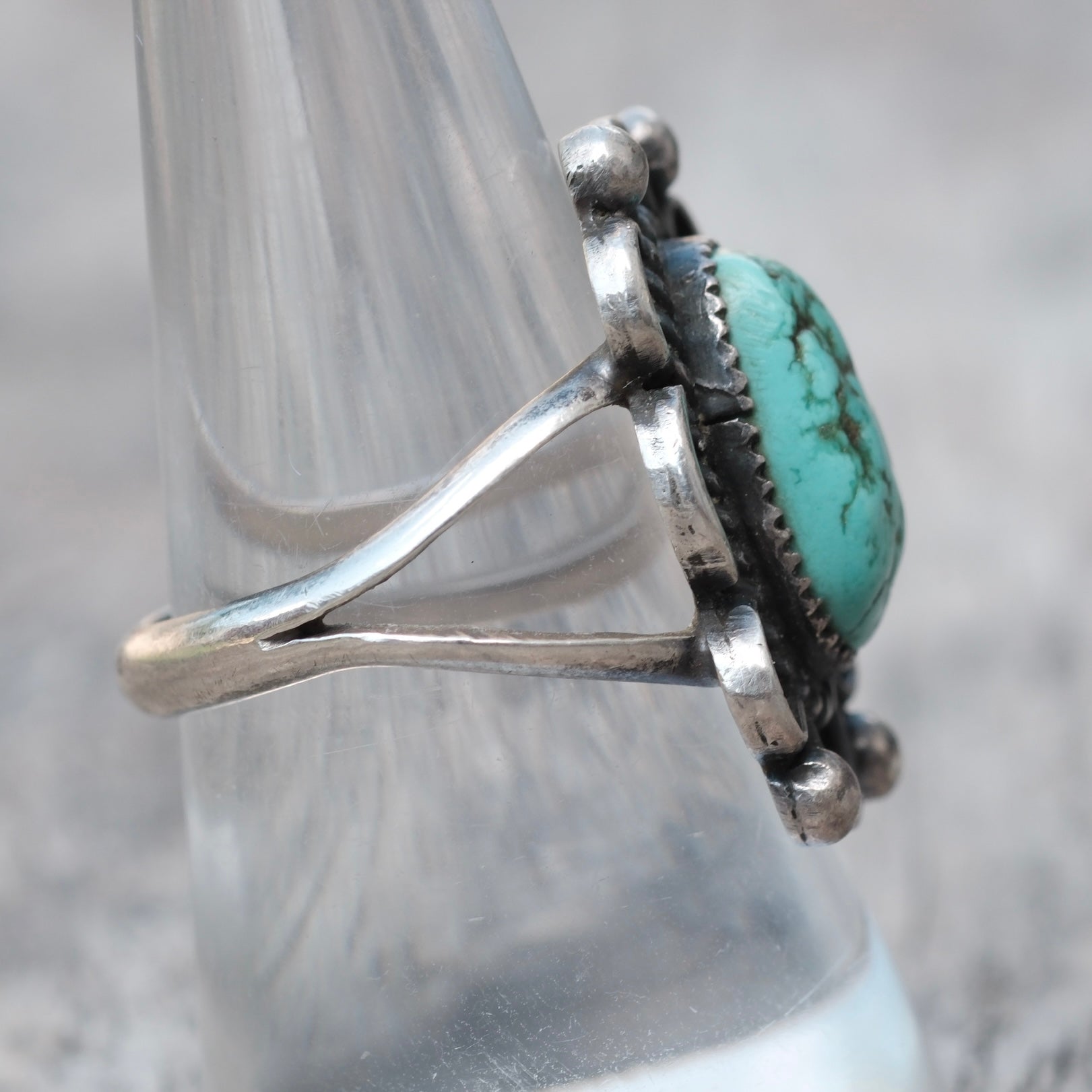 Vintage Sterling Turquoise Florette Ring 8.75