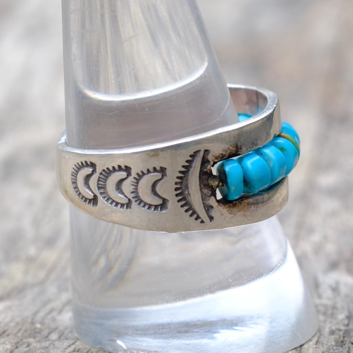 Vintage Sterling Turquoise Bead Ring 9.25