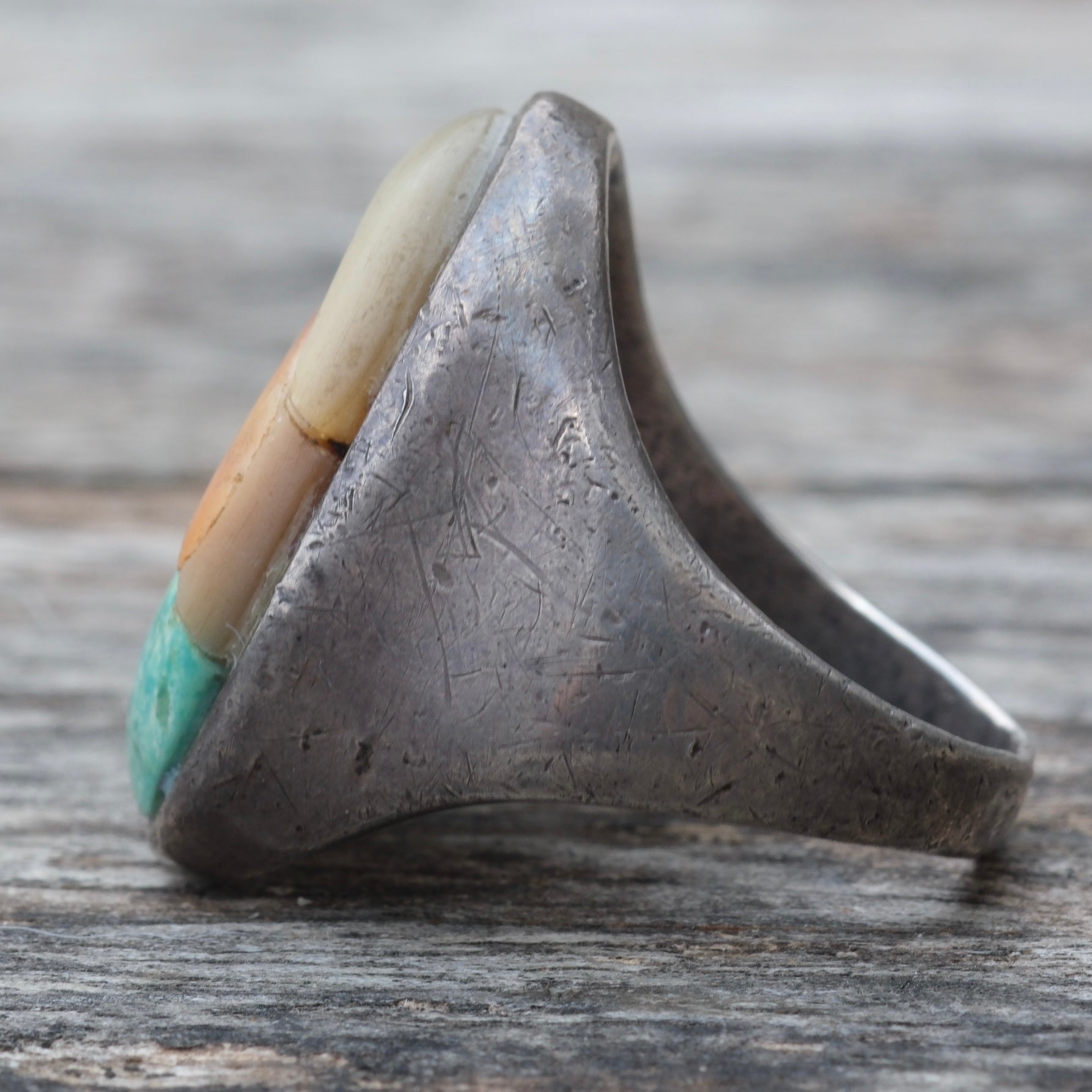 Vintage Sterling Multistone Inlay Ring 8