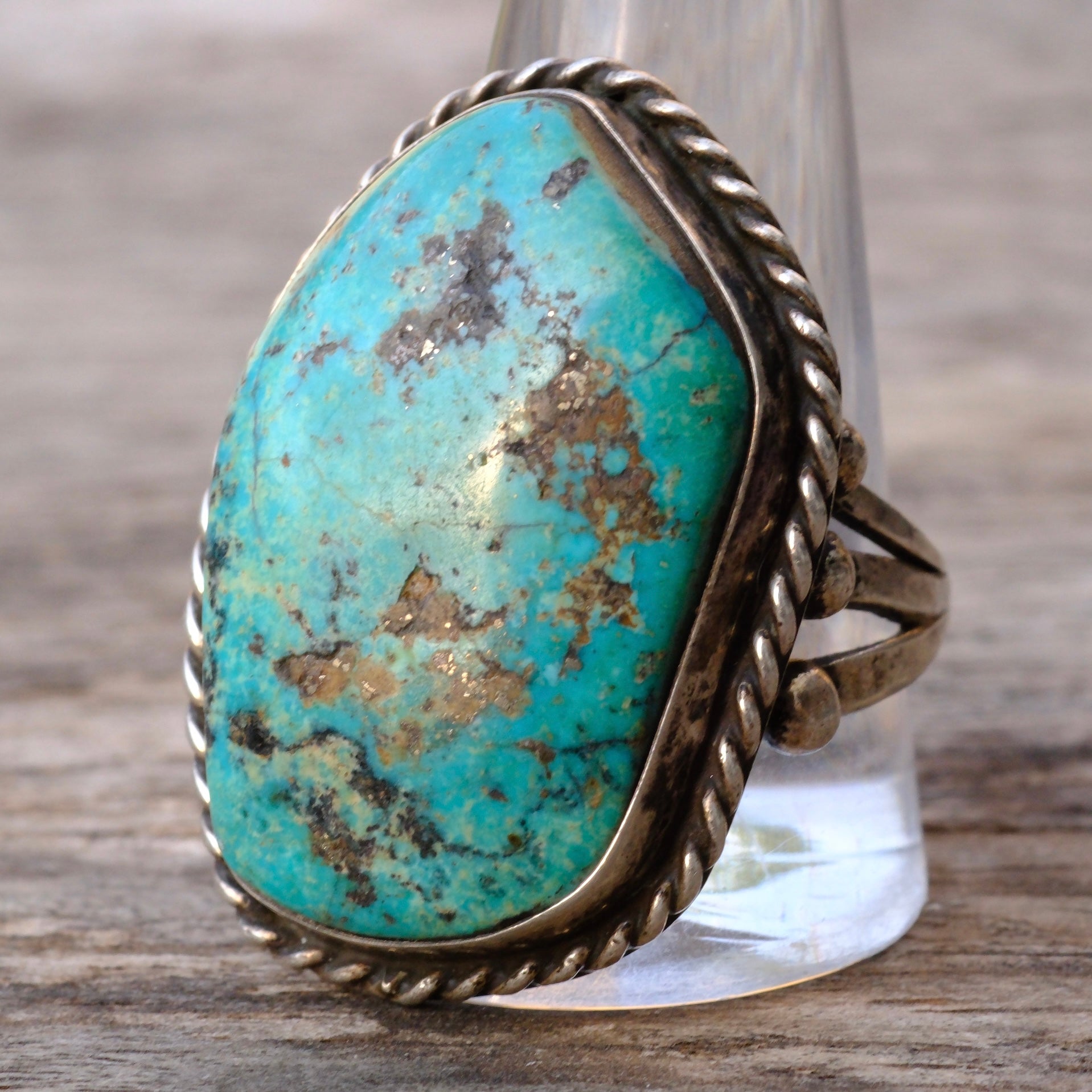 Chunky Vintage Sterling Turquoise Roper Ring 12