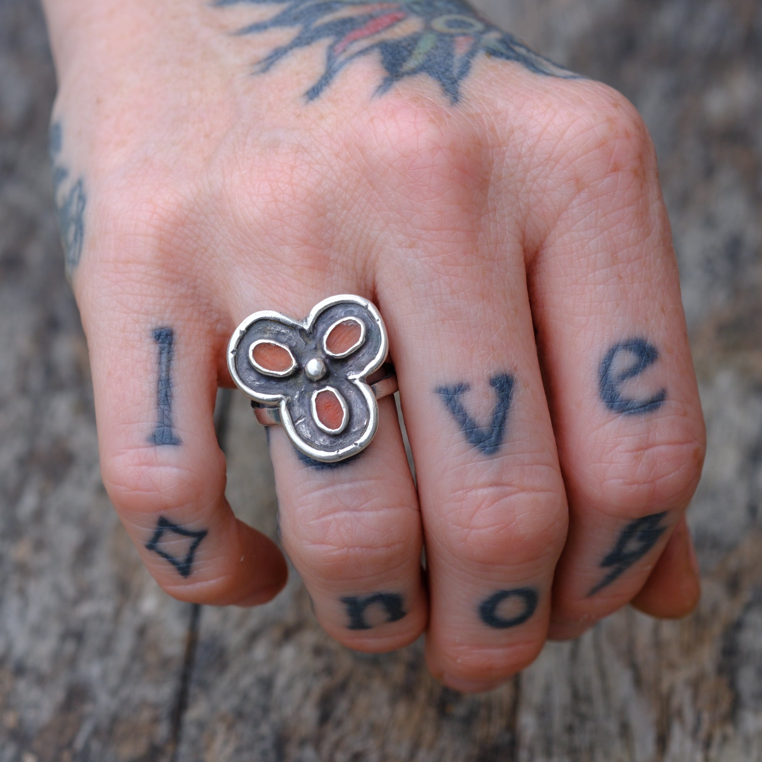 Vintage Sterling Coral Cluster Ring 6.25