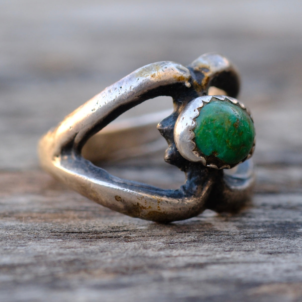 Vintage Sterling Turquoise Sandcast Ring 6.5
