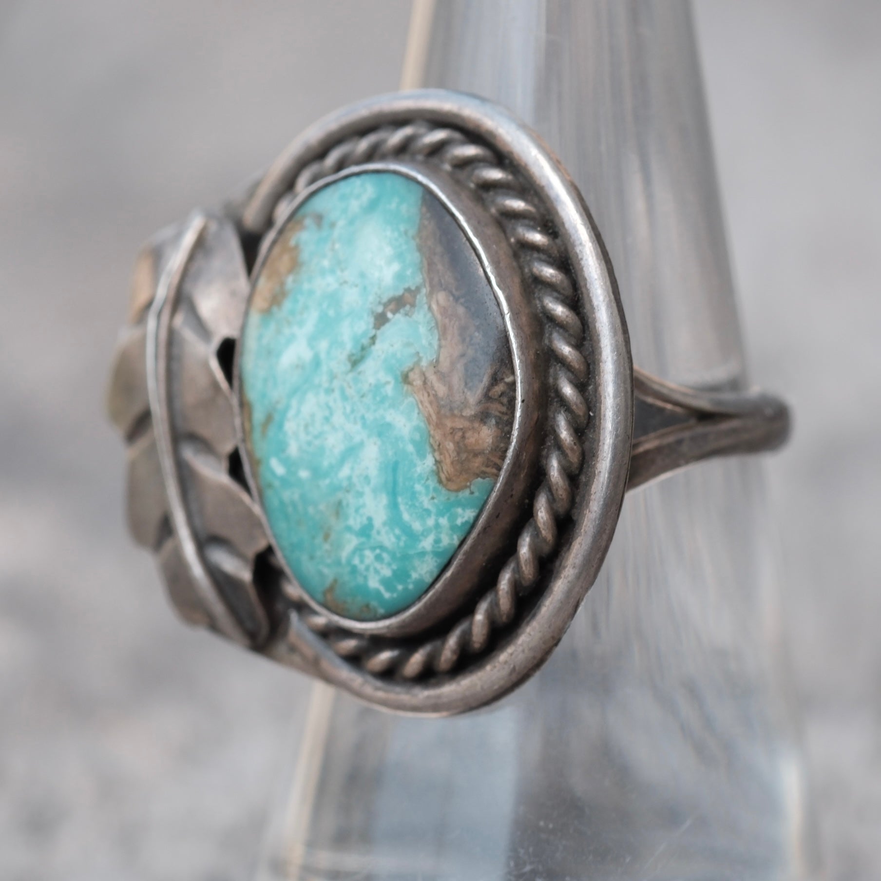 Vintage Sterling Turquoise Feather Ring 7.5