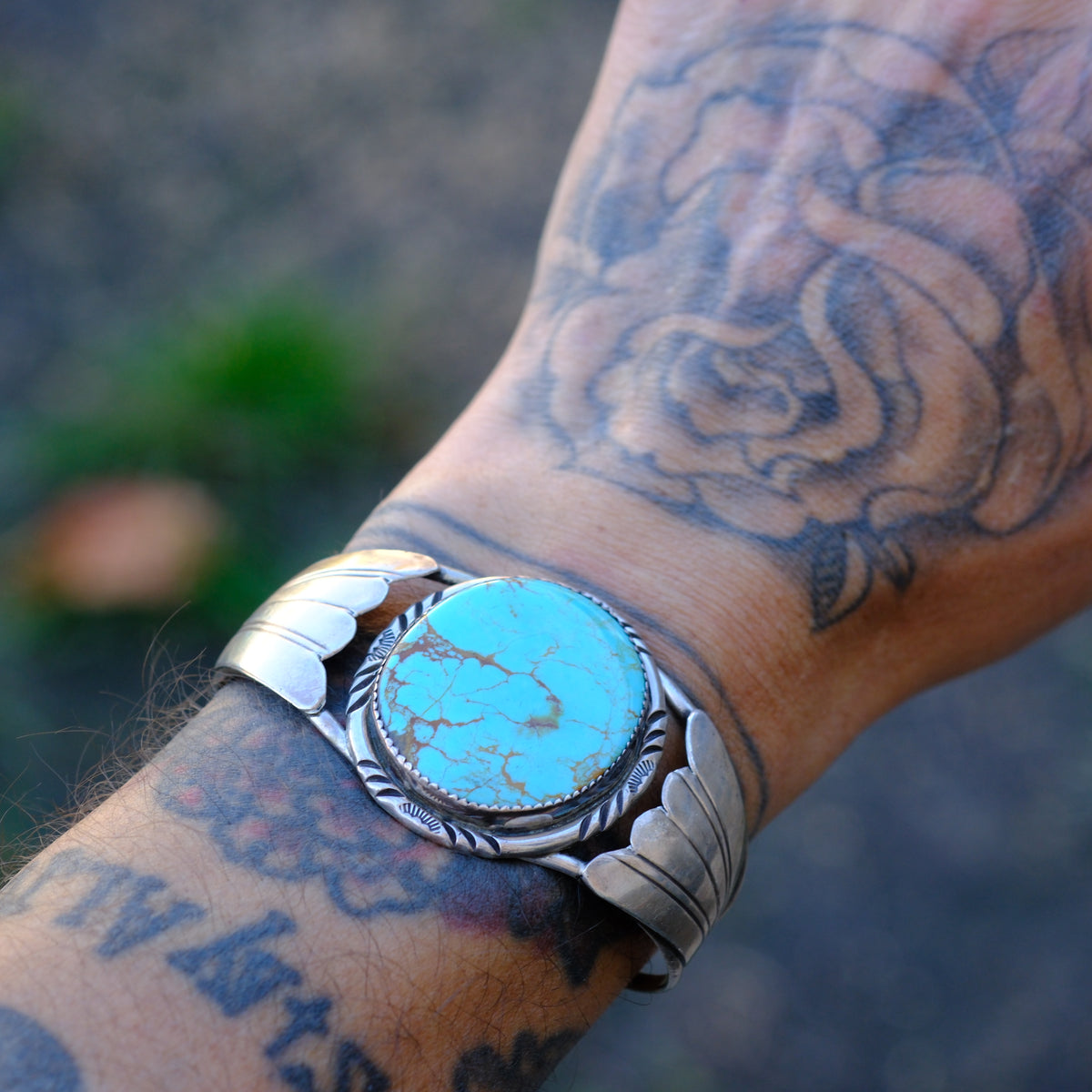 Vintage Sterling Turquoise Winged Cuff Bracelet