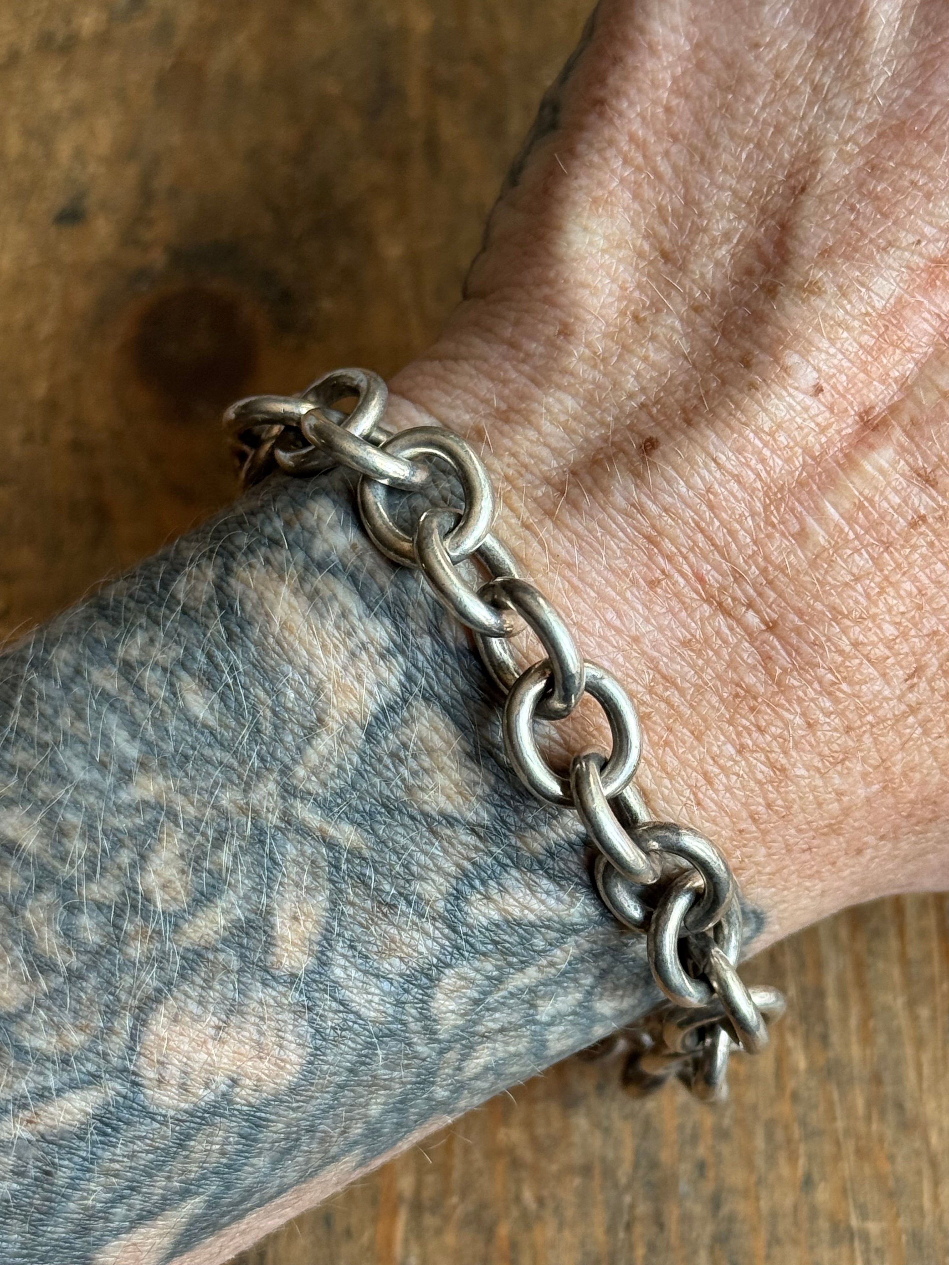 Vintage Sterling Silver 7.5” Heart Tag Cable Chain Bracelet