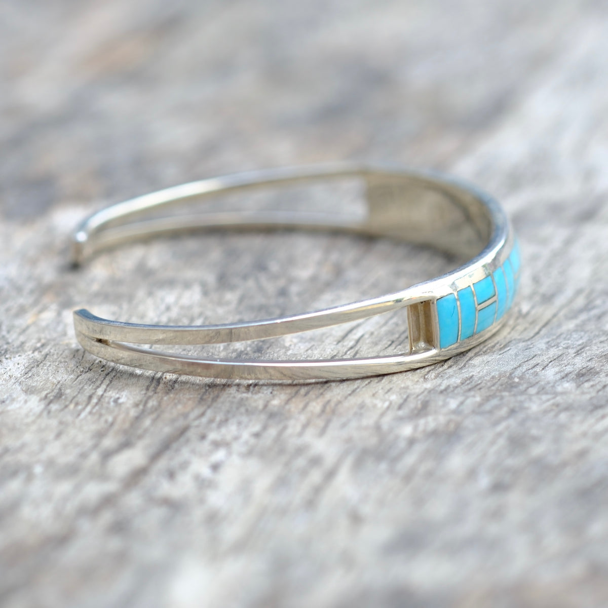 Vintage Sterling Silver Turquoise Inlay Cuff Bracelet