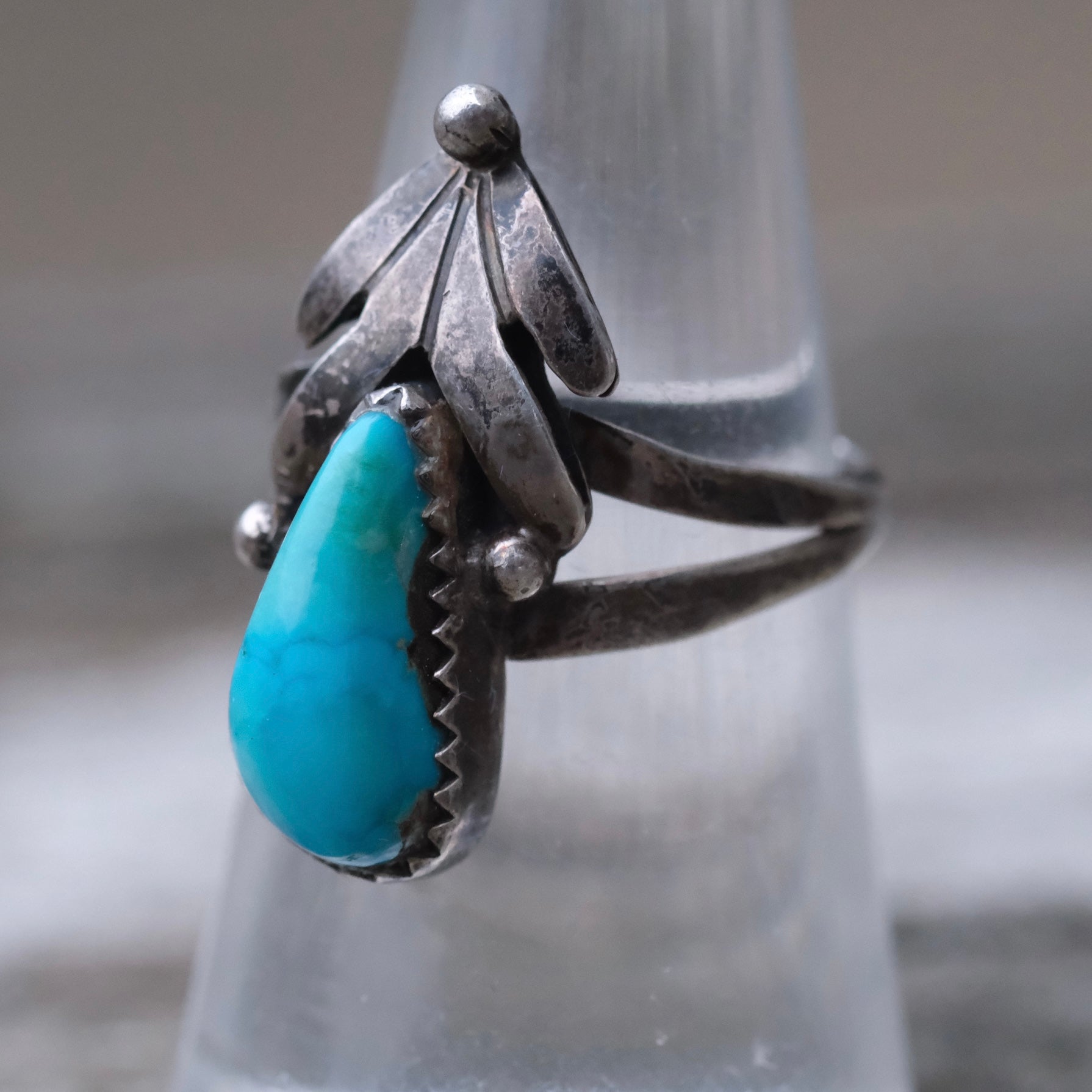 Vintage Sterling Turquoise Feather Ring 7.25