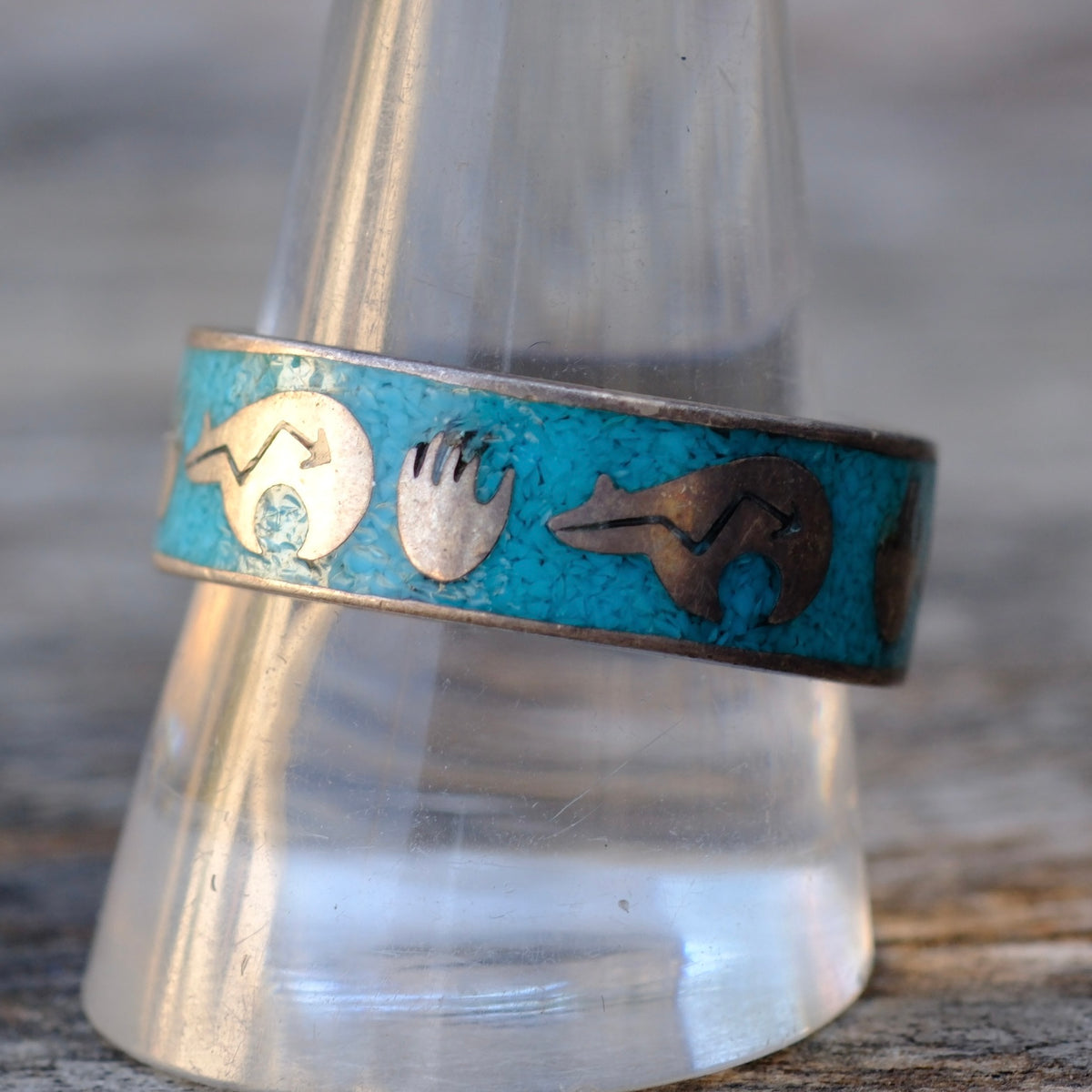 Vintage Sterling Turquoise Inlay Band 11.5