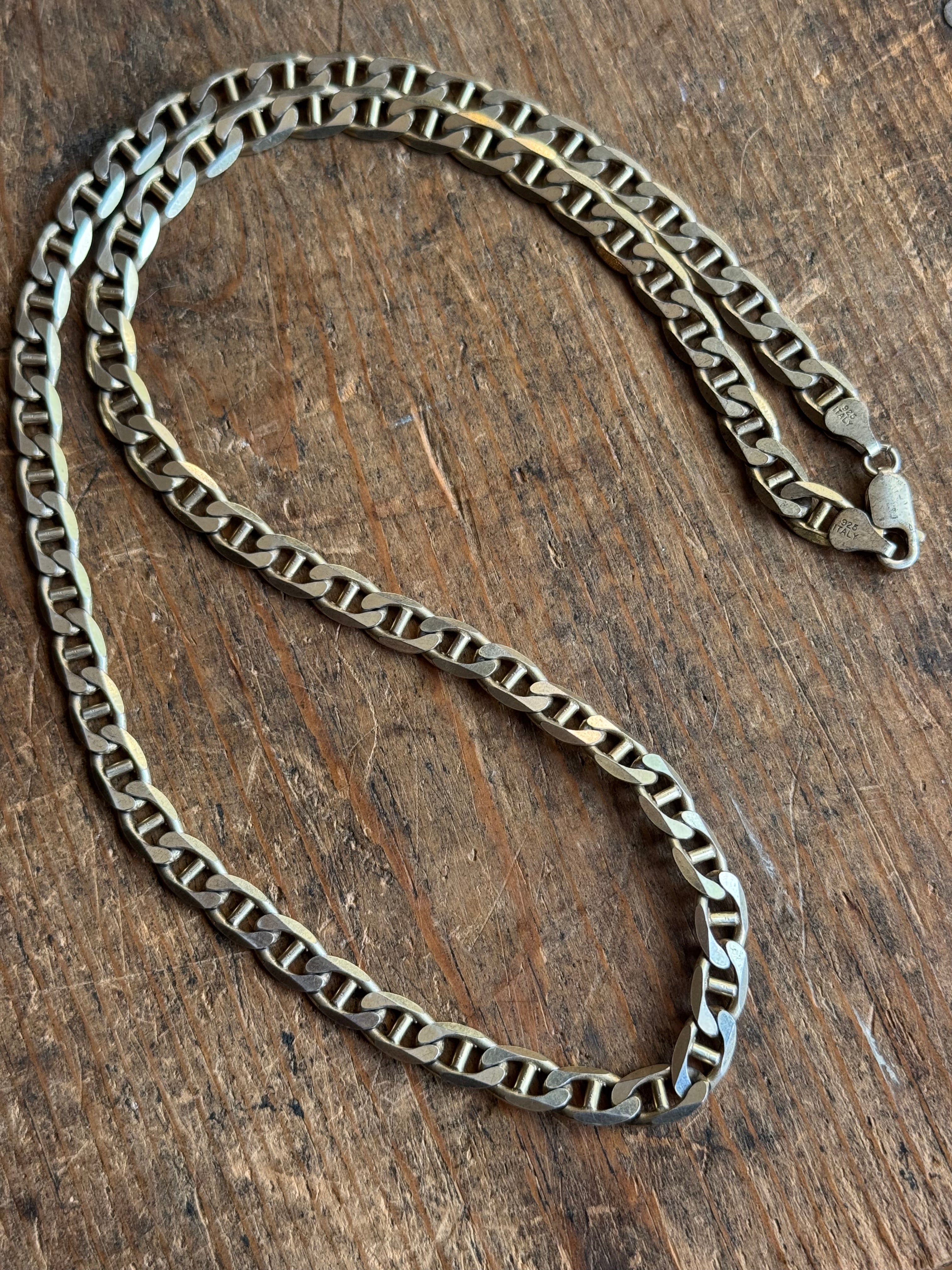 Vintage Sterling Silver 24” Gold Tone Mariner Chain