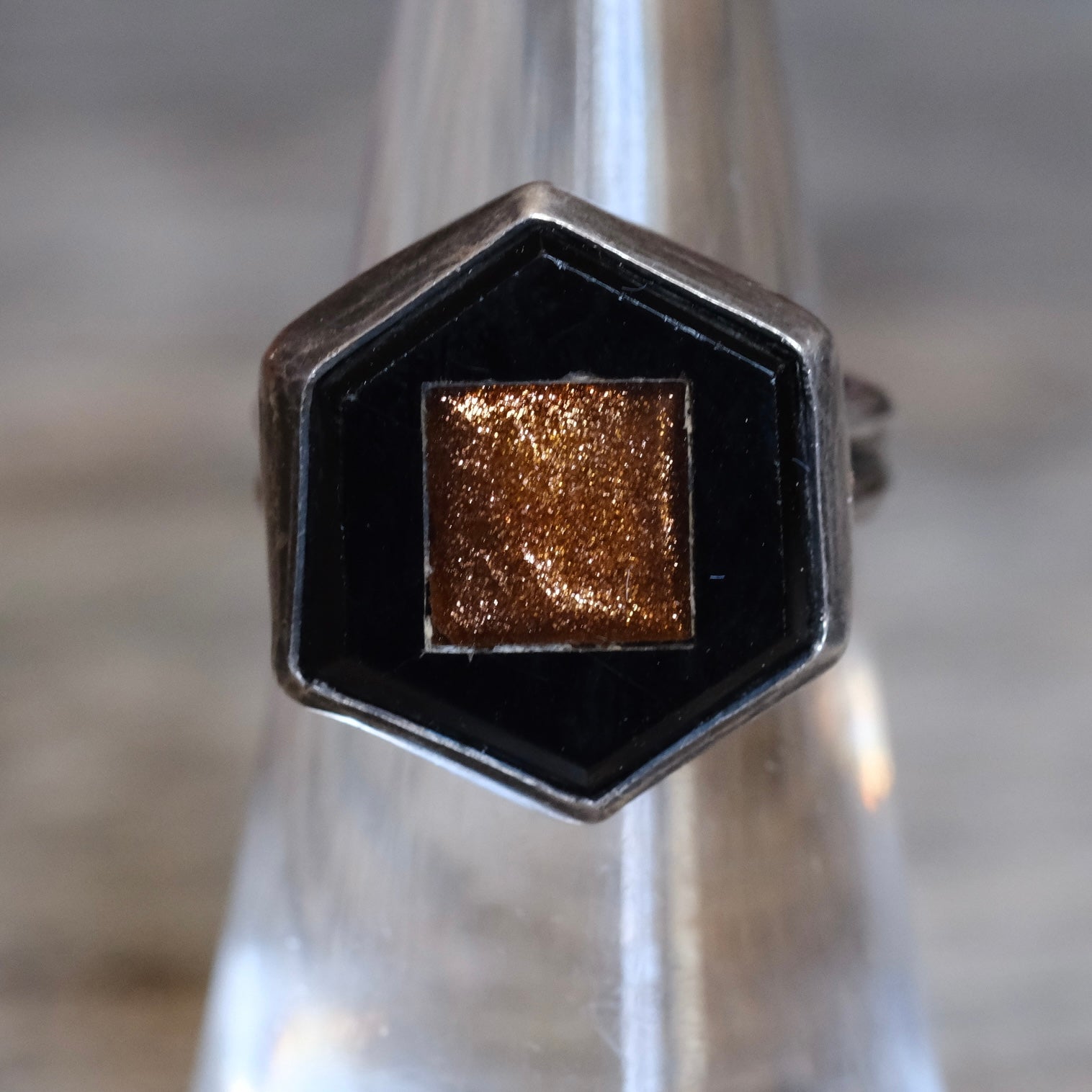 Vintage Sterling Goldstone Inlay Ring 5.75