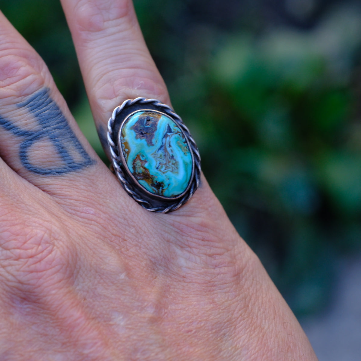 Vintage Sterling Turquoise Roper Ring 5