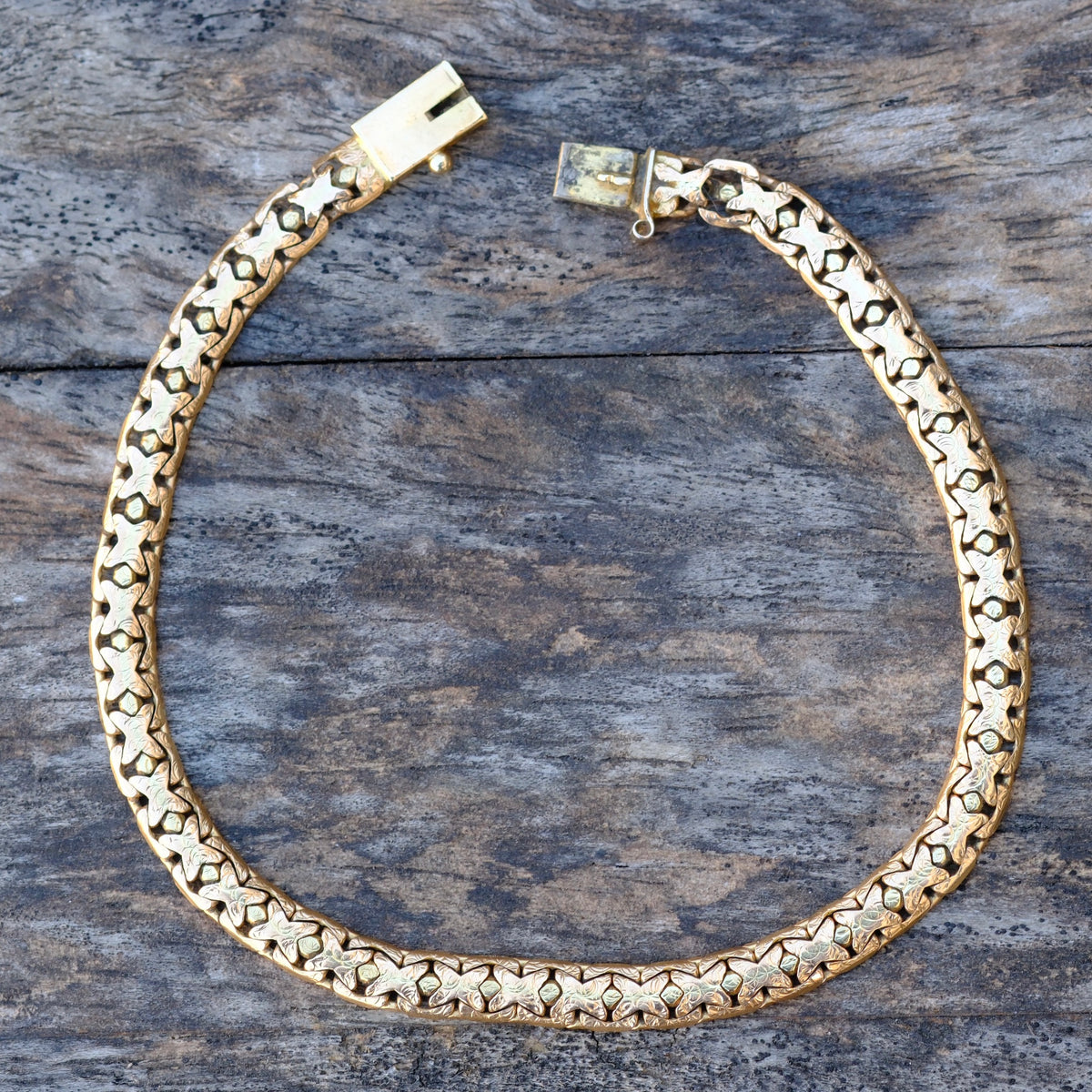 Vintage 14K Gold Scroll Link Bracelet 8.25"