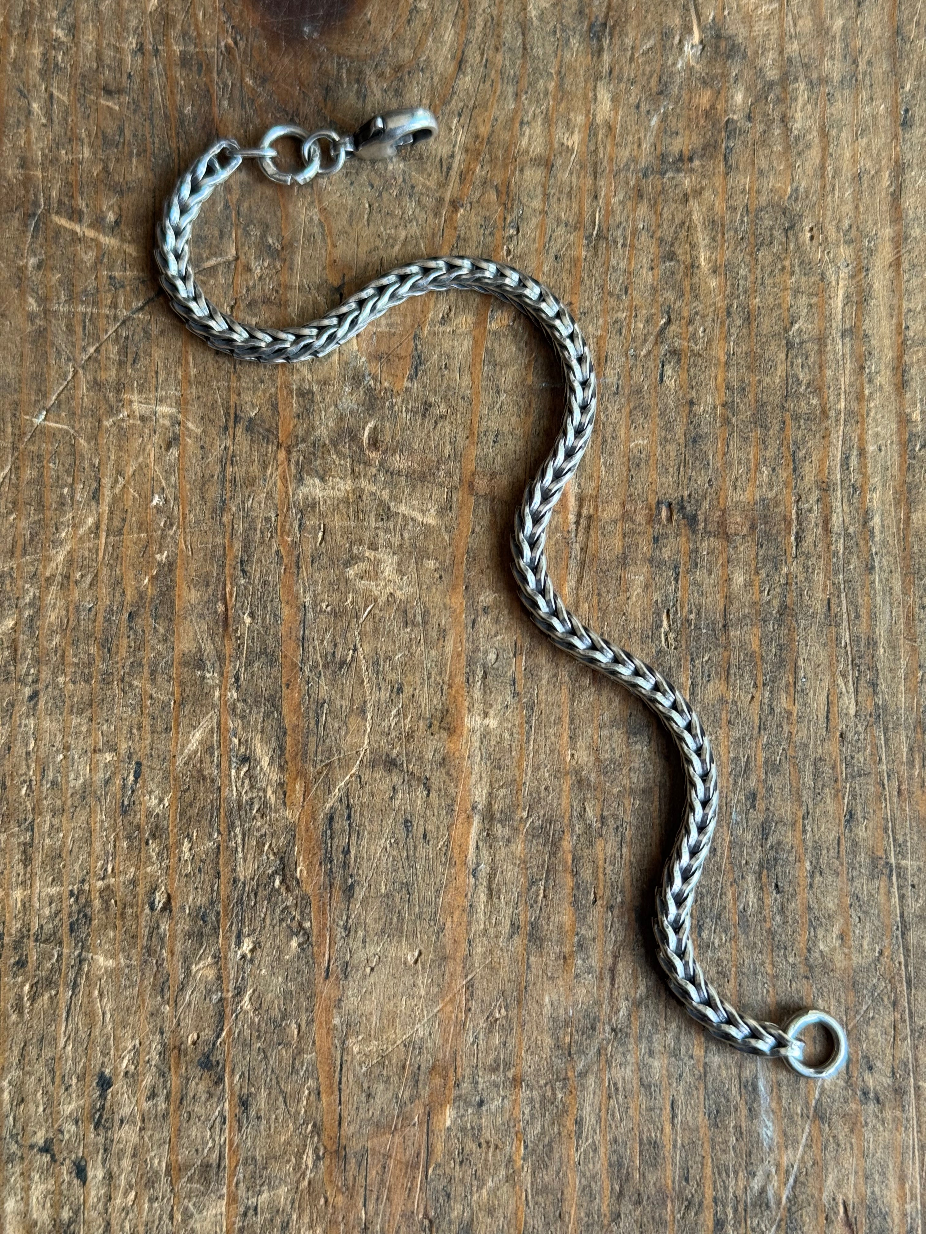Vintage Sterling Silver 6.75” Square Foxtail Chain Bracelet