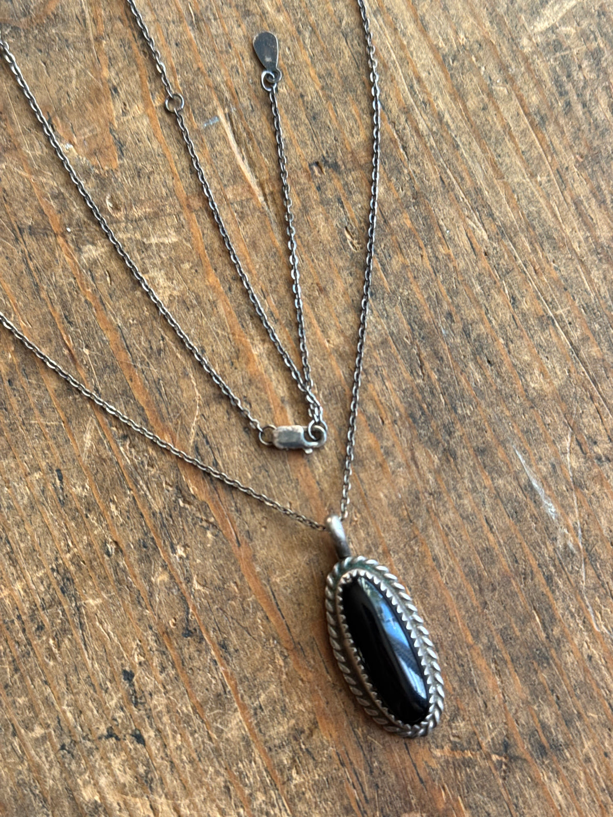Vintage Sterling Silver Roped Onyx Necklace