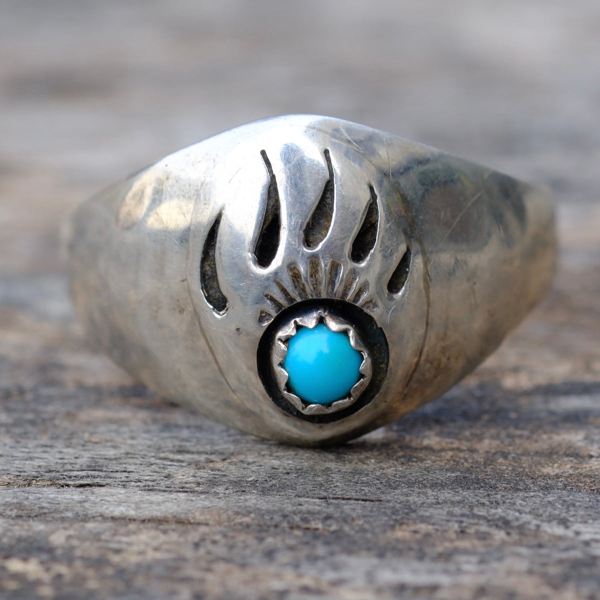 Vintage Sterling Turquoise Bar Paw Ring 11.75