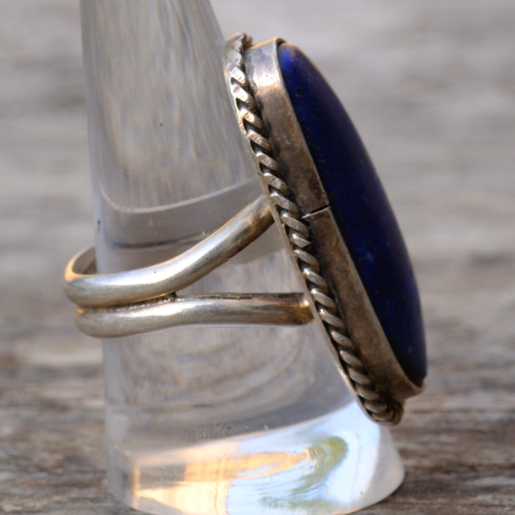 Huge Vintage Sterling Lapis Roper Ring 9.25