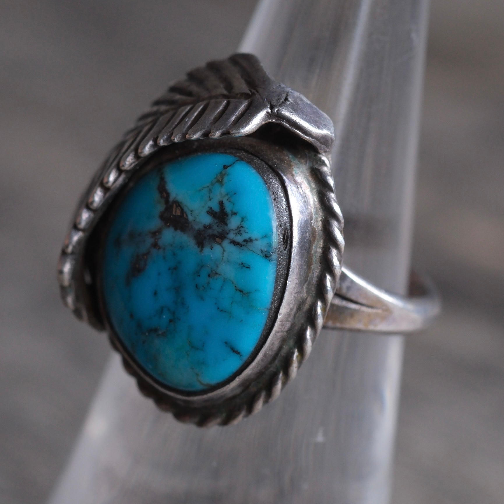 Vintage Sterling Turquoise Feather Ring 5.75