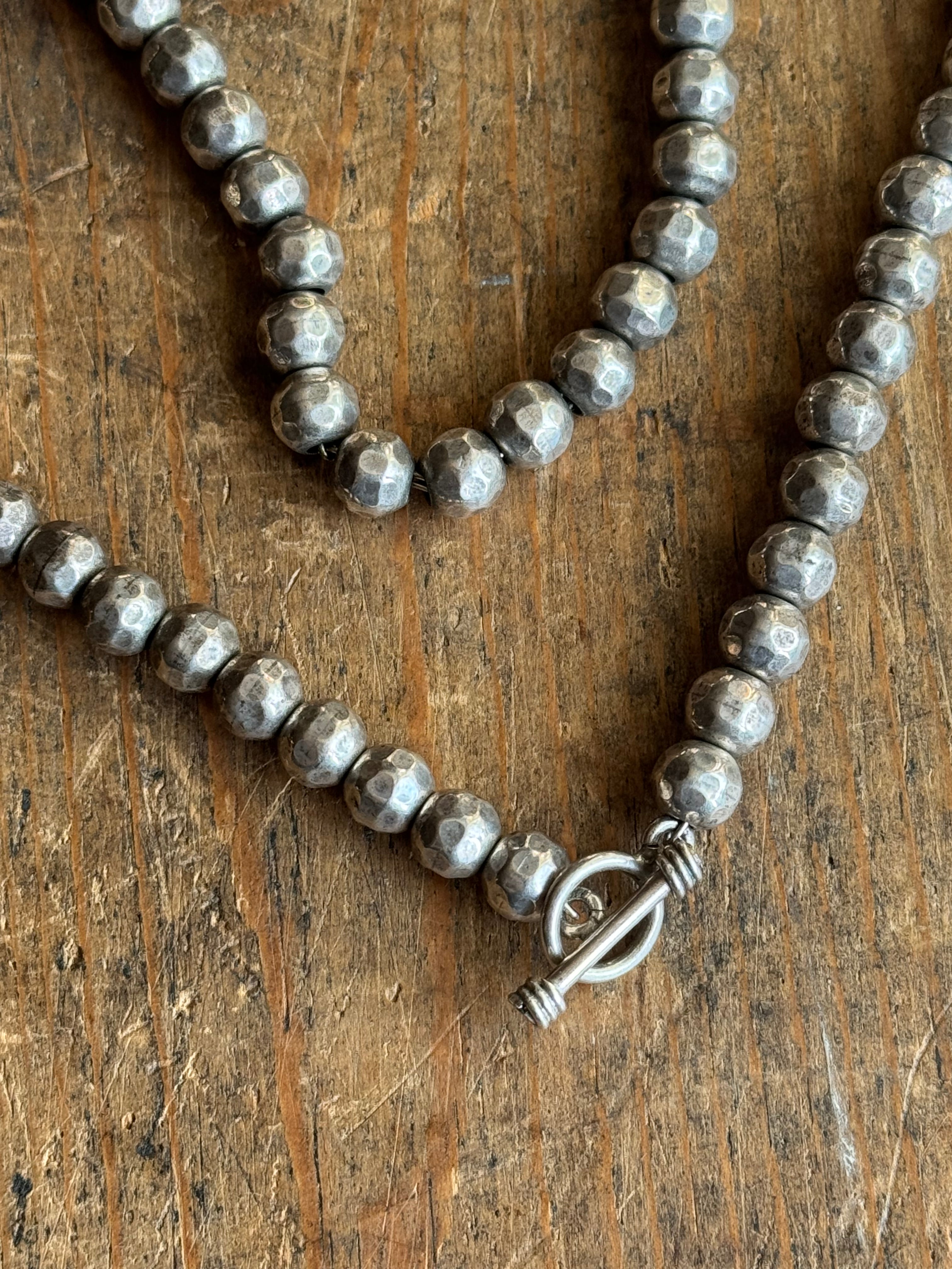 Vintage Sterling Silver 21” Hammered Bead Toggle Chain
