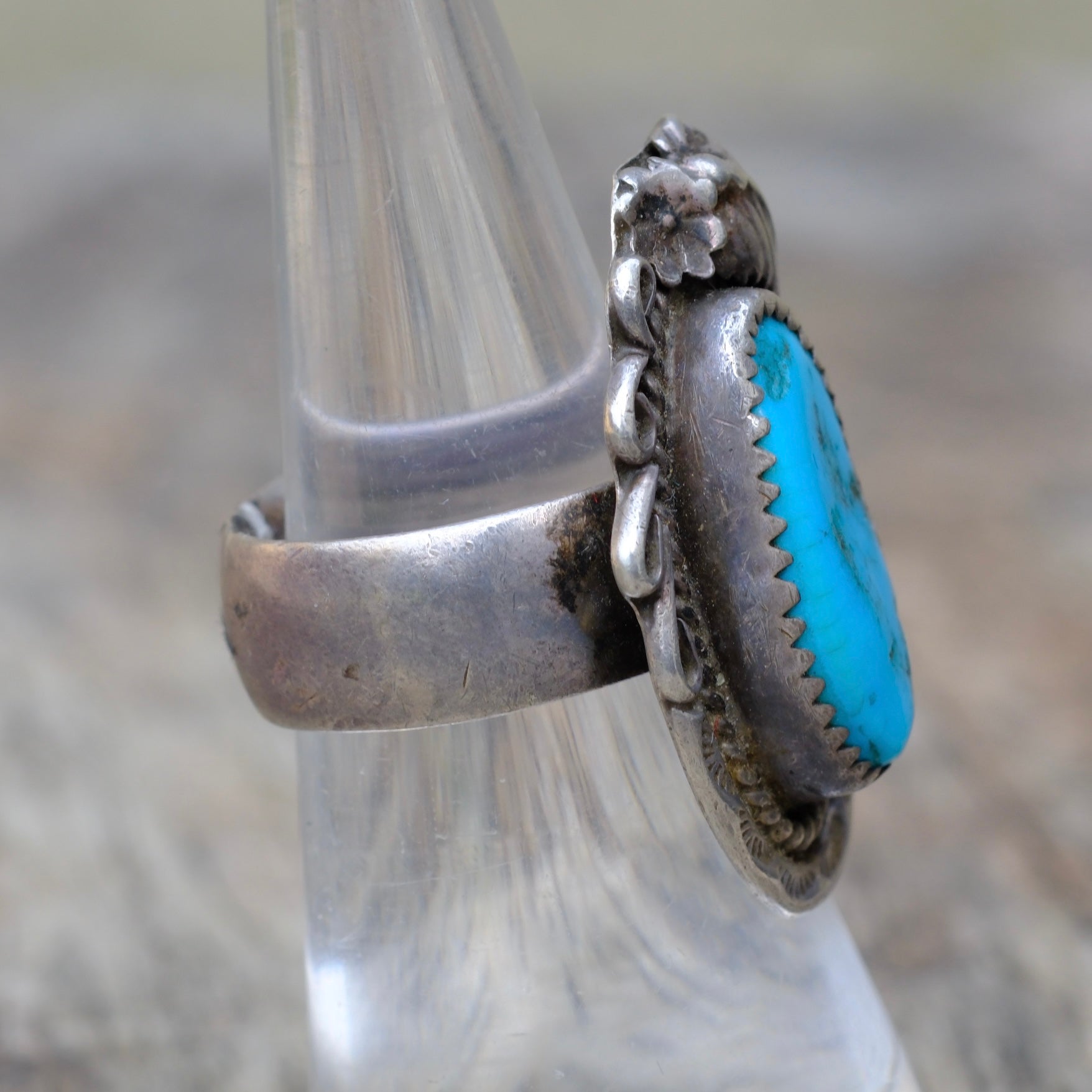 Vintage Sterling Turquoise Feather Ring 5.5