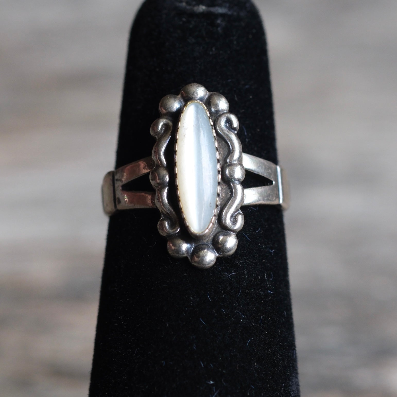 Vintage Sterling Mother Of Pearl Ring 3.75
