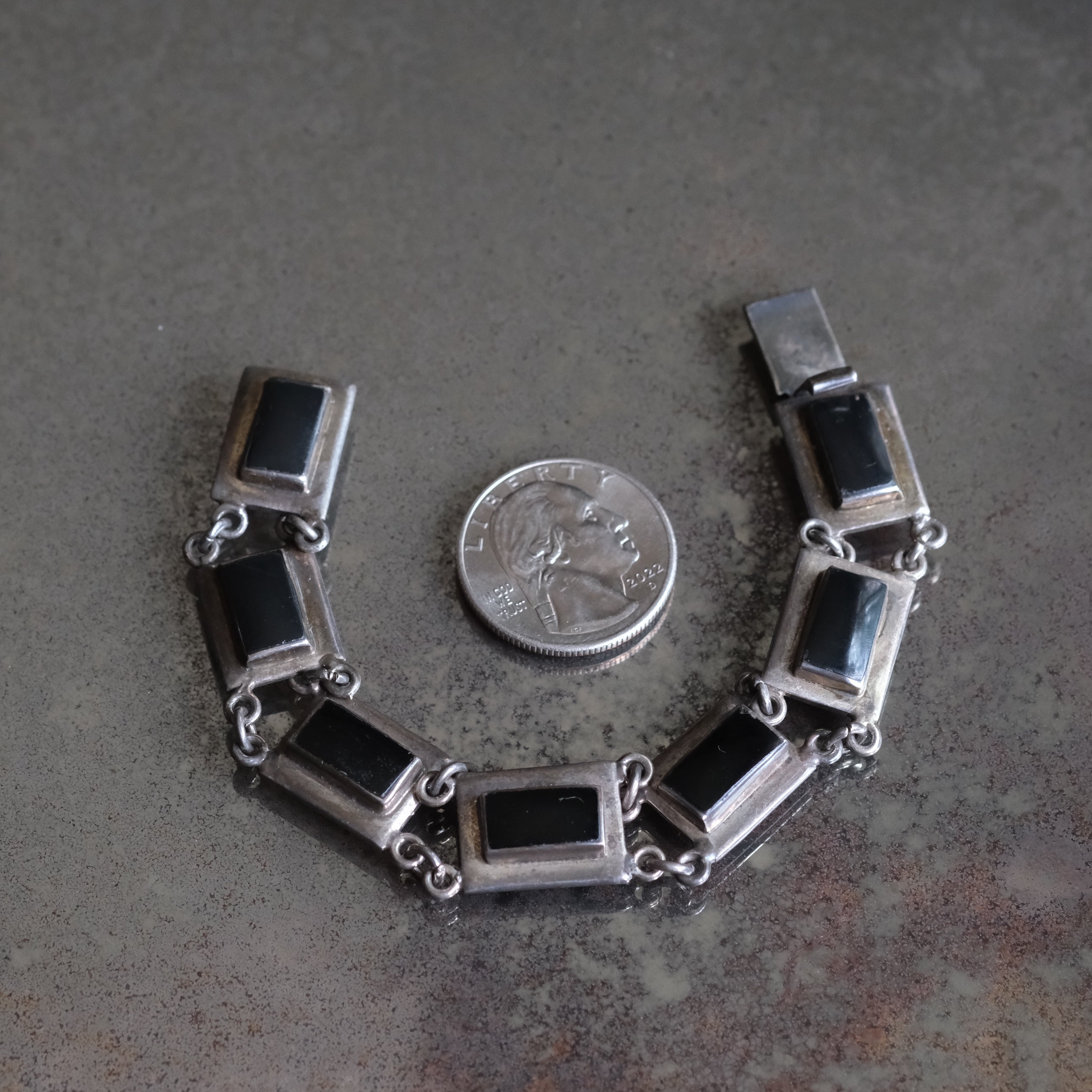 Vintage Sterling Silver Onyx Bracelet 6.75"