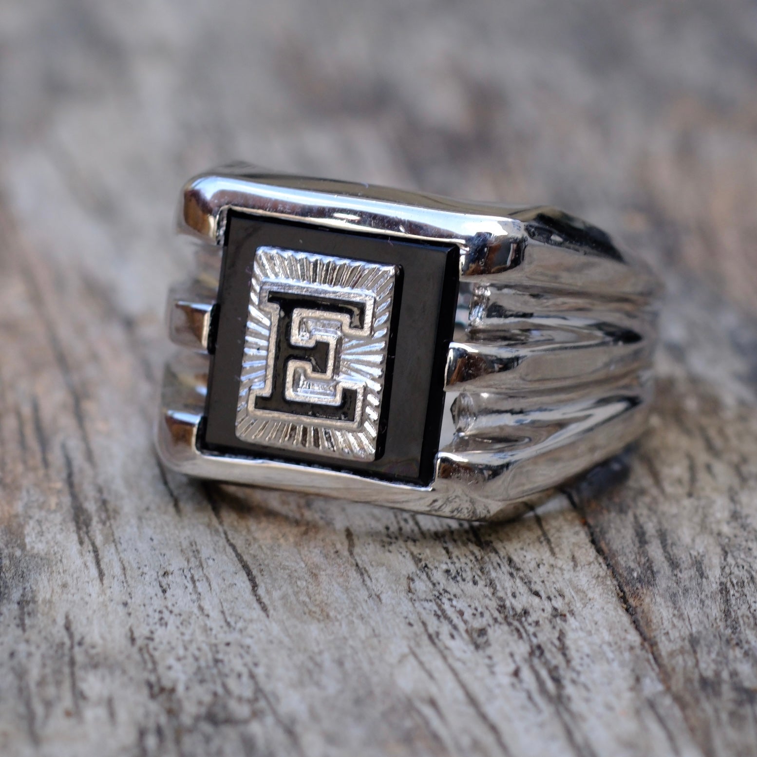 Vintage Sterling E Initial Signet Ring 8.75
