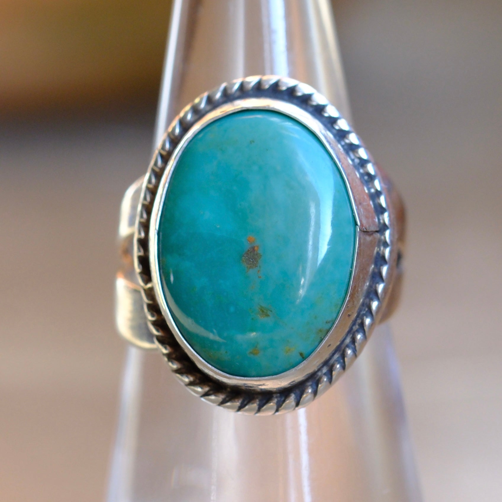 Vintage Sterling Turquoise Roper Ring 5.75