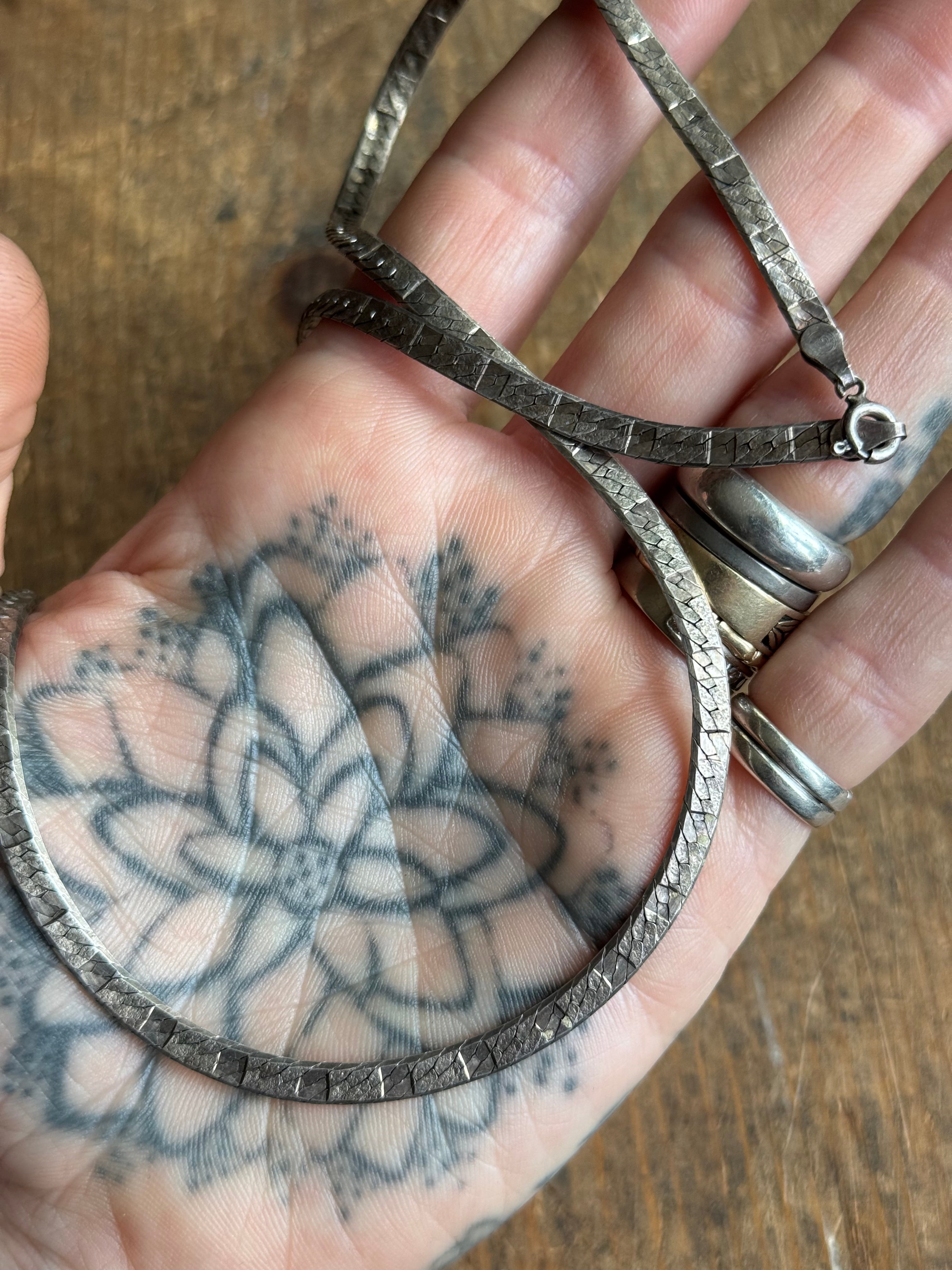 Vintage Sterling Silver 18” Etched Herringbone Chain