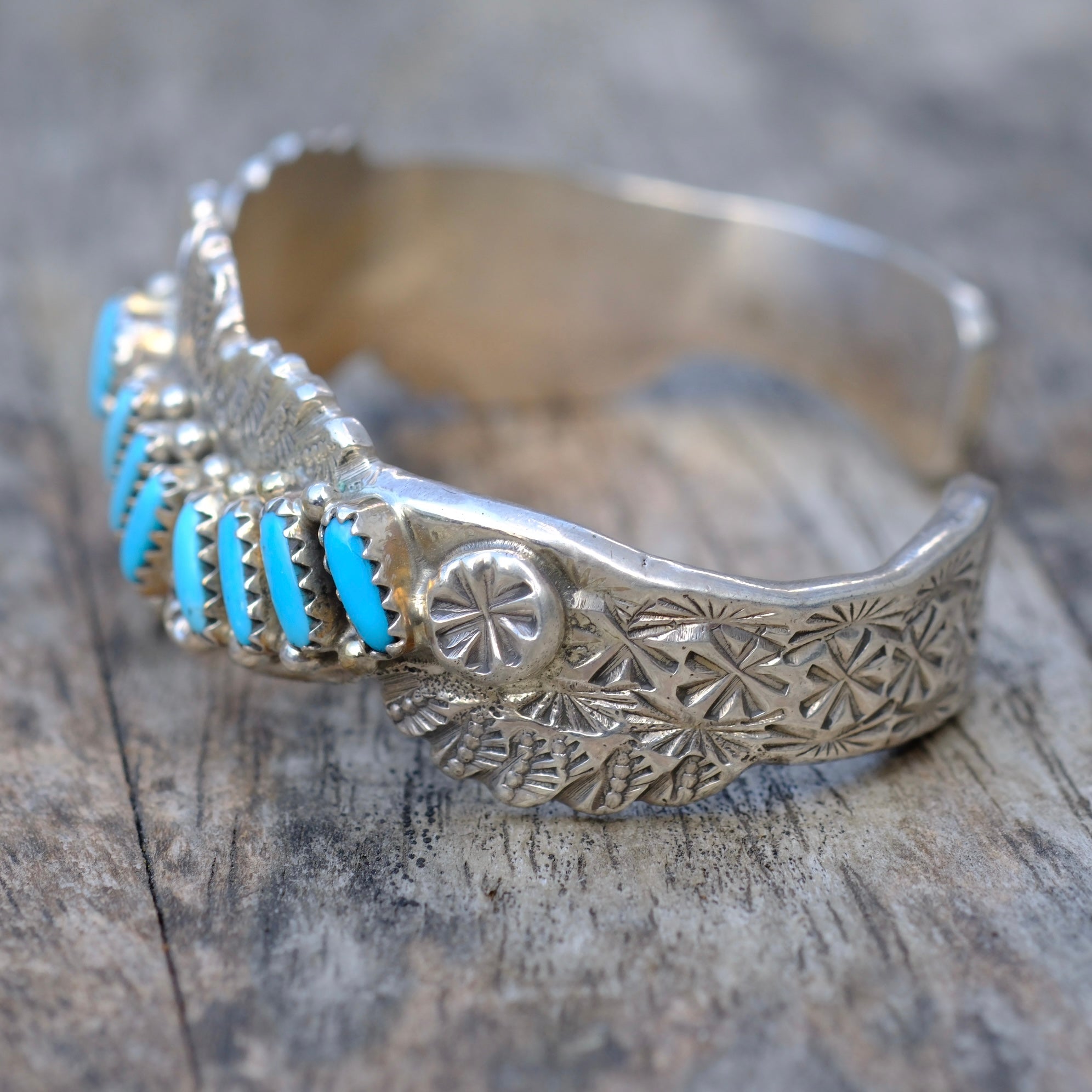 Vintage Sterling Zuni Petit Point Turquoise Cuff Bracelet Mary Faye Hanaweeke