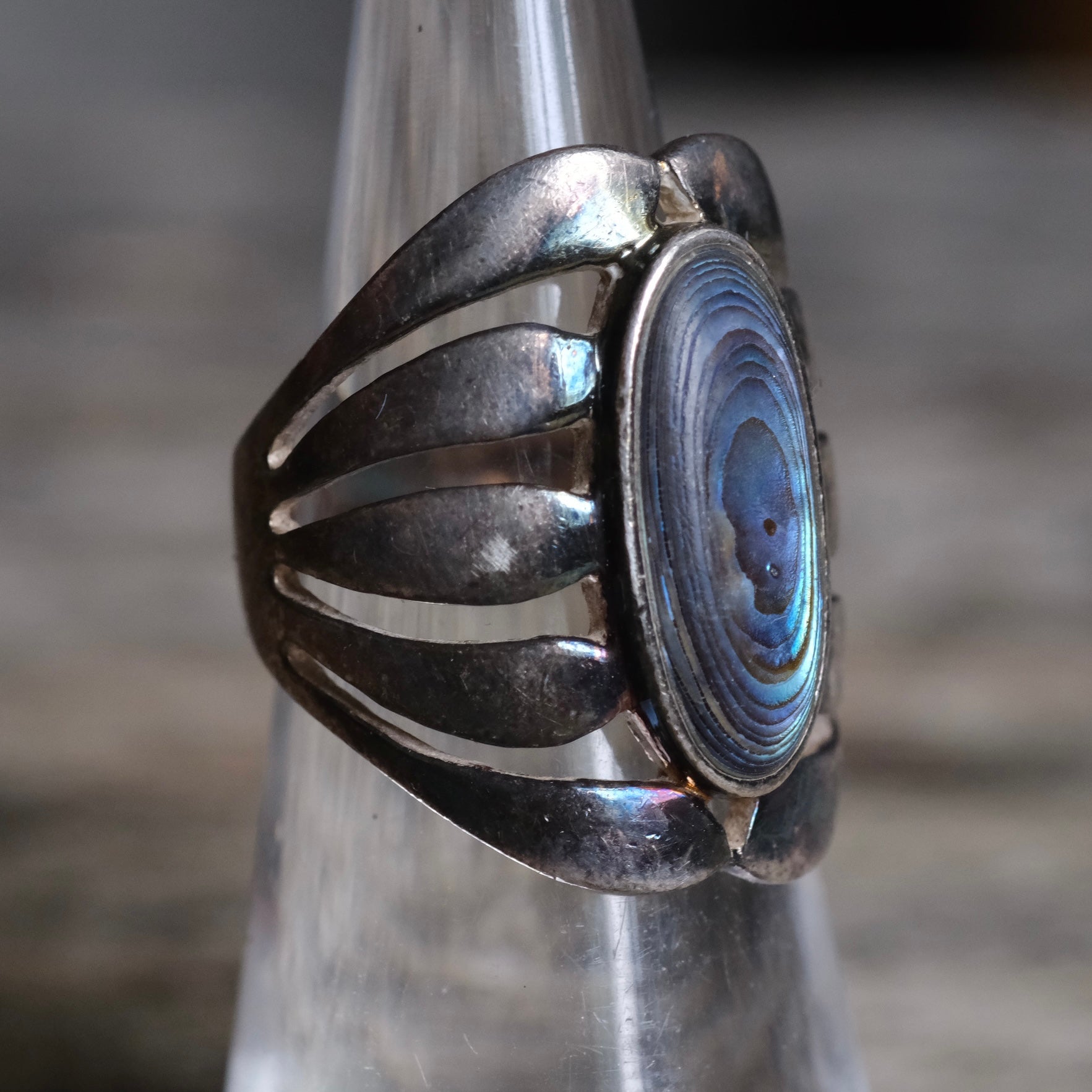 Vintage Sterling Abalone Ring 5.75