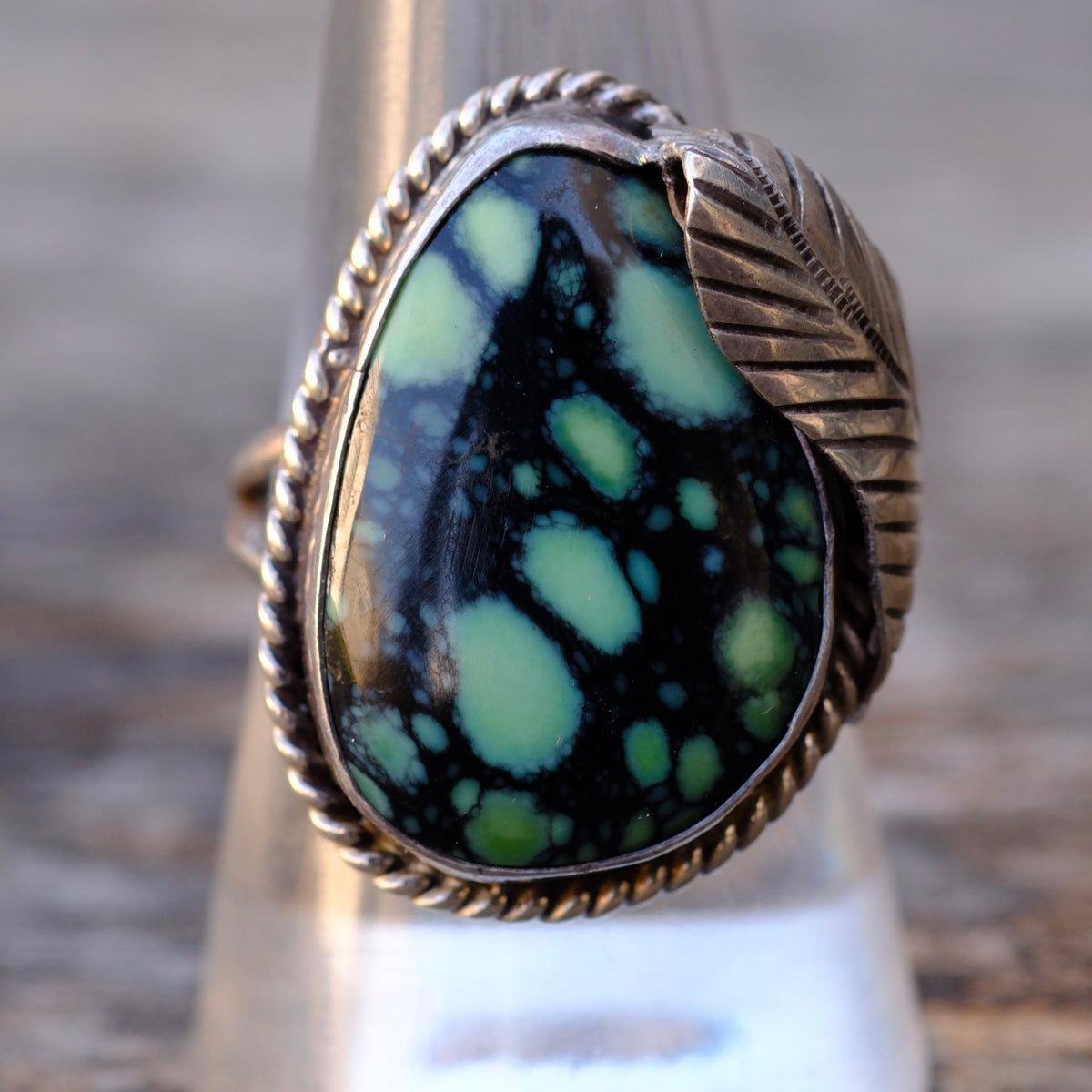 Vintage Sterling Variscite Feather Ring 9