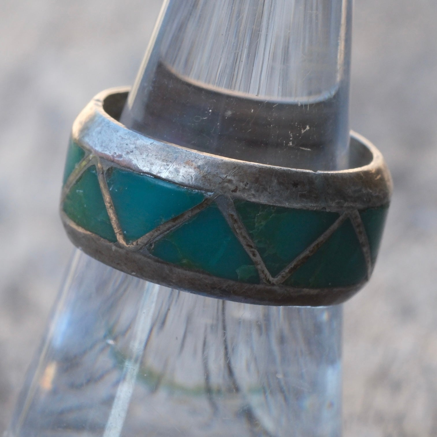 Vintage Sterling Turquoise Inlay Band Ring 7