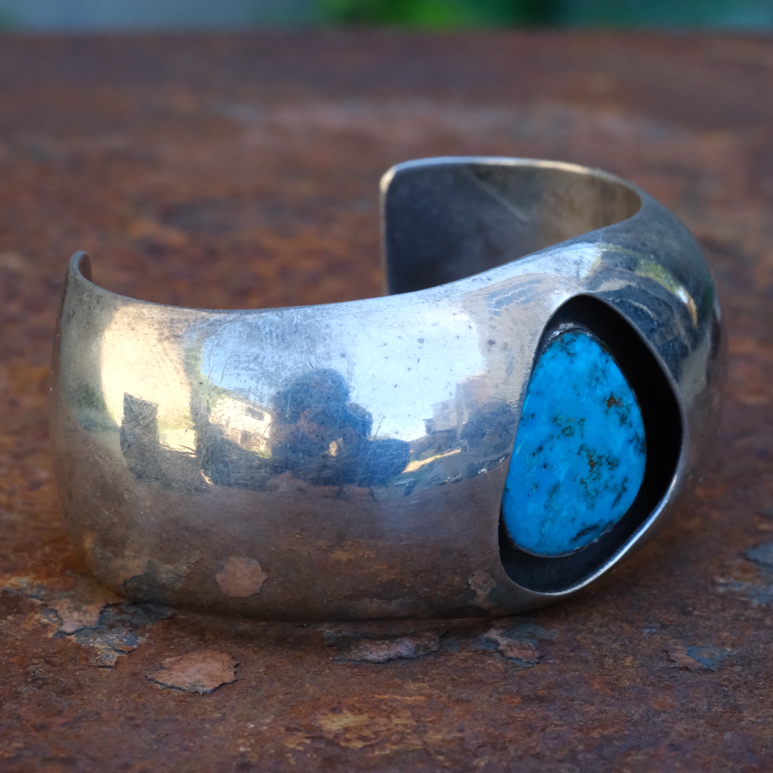 Vintage Sterling Turquoise Shadowbox Cuff Bracelet