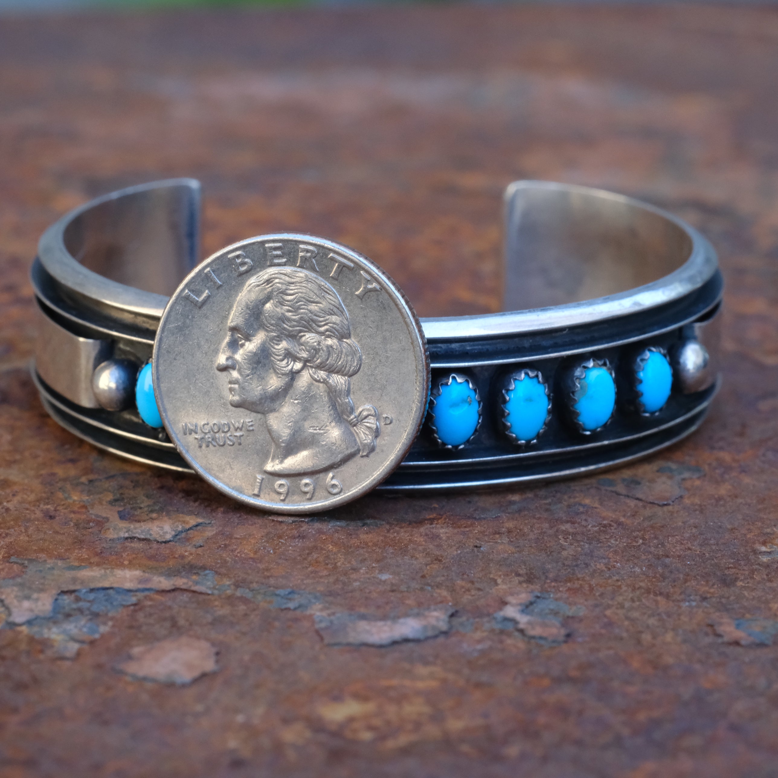 Vintage Sterling 8-Stone Turquoise Cuff Bracelet