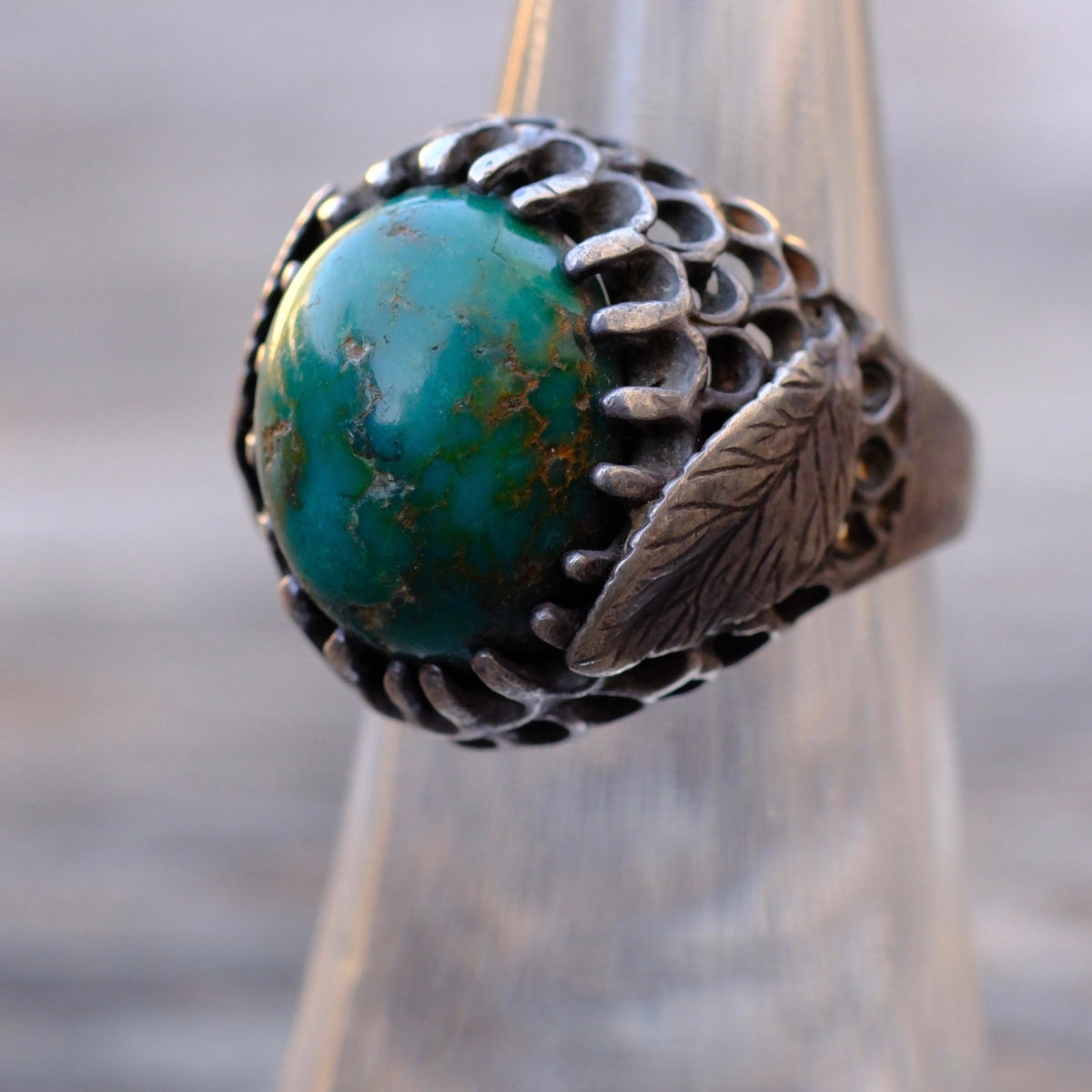 Vintage Sterling Turquoise Feather Ring 5.75