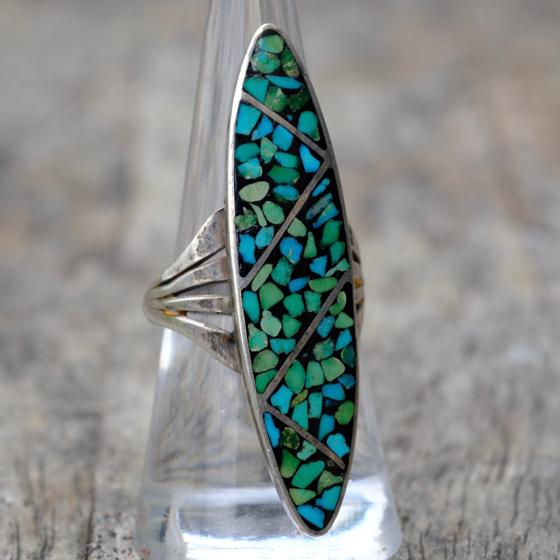 Vintage Sterling Turquoise Inlay Ring 7.75