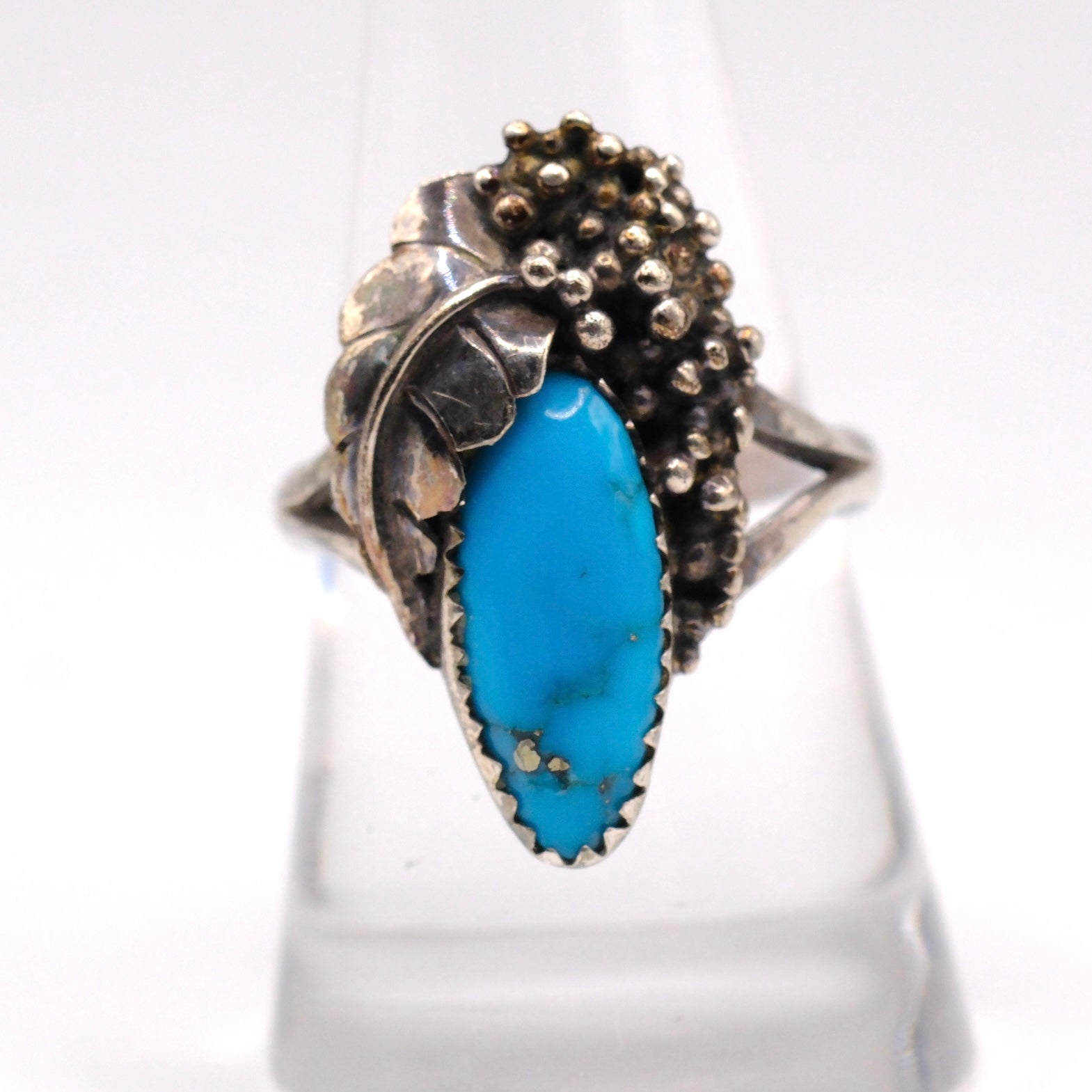 Vintage Sterling Turquoise Feather Ring 8.75