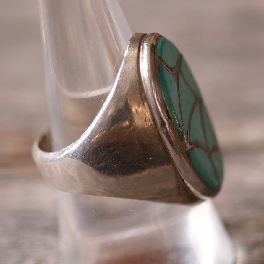 Vintage Sterling Turquoise Inlay Ring 9.5