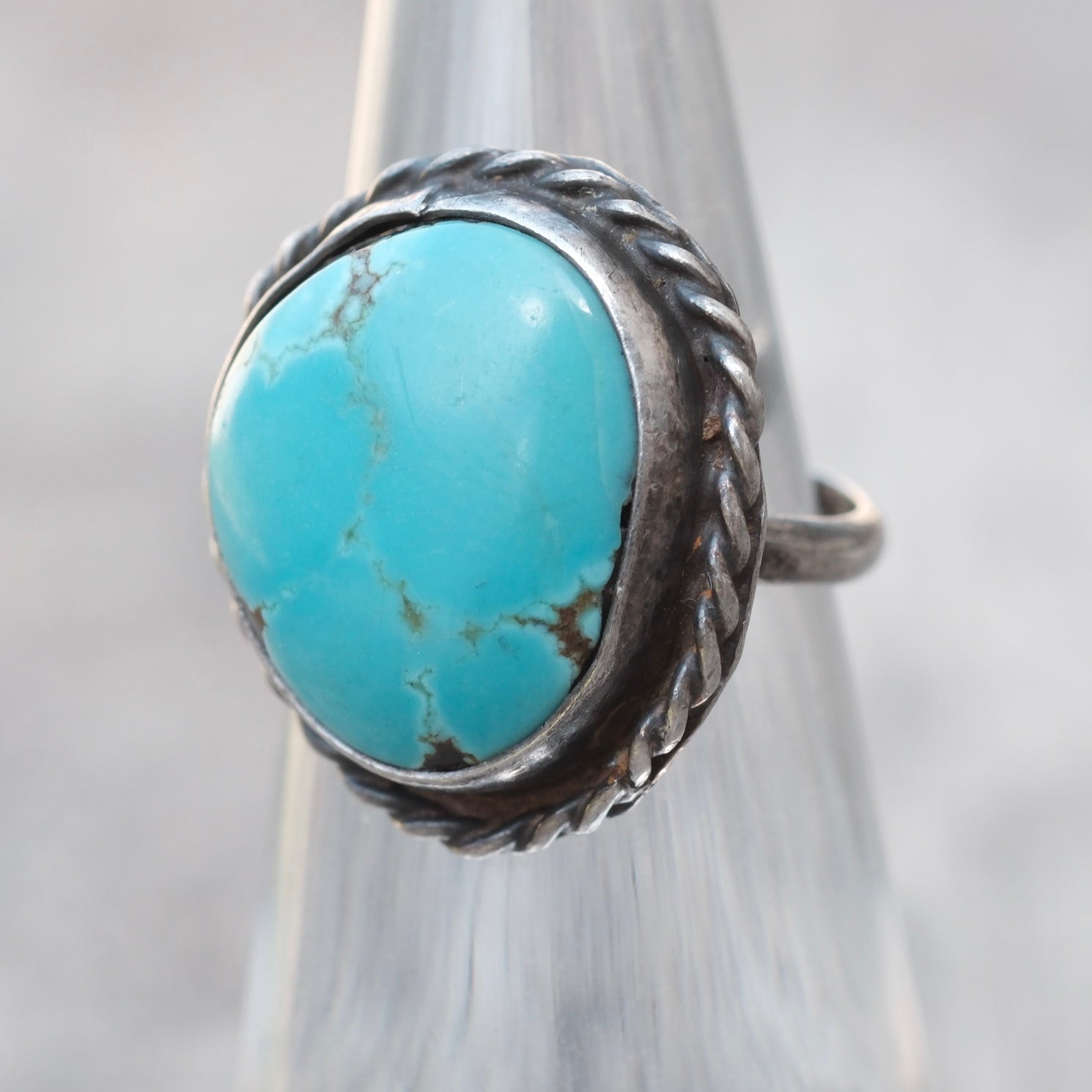 Vintage Sterling Turquoise Roper Ring 4