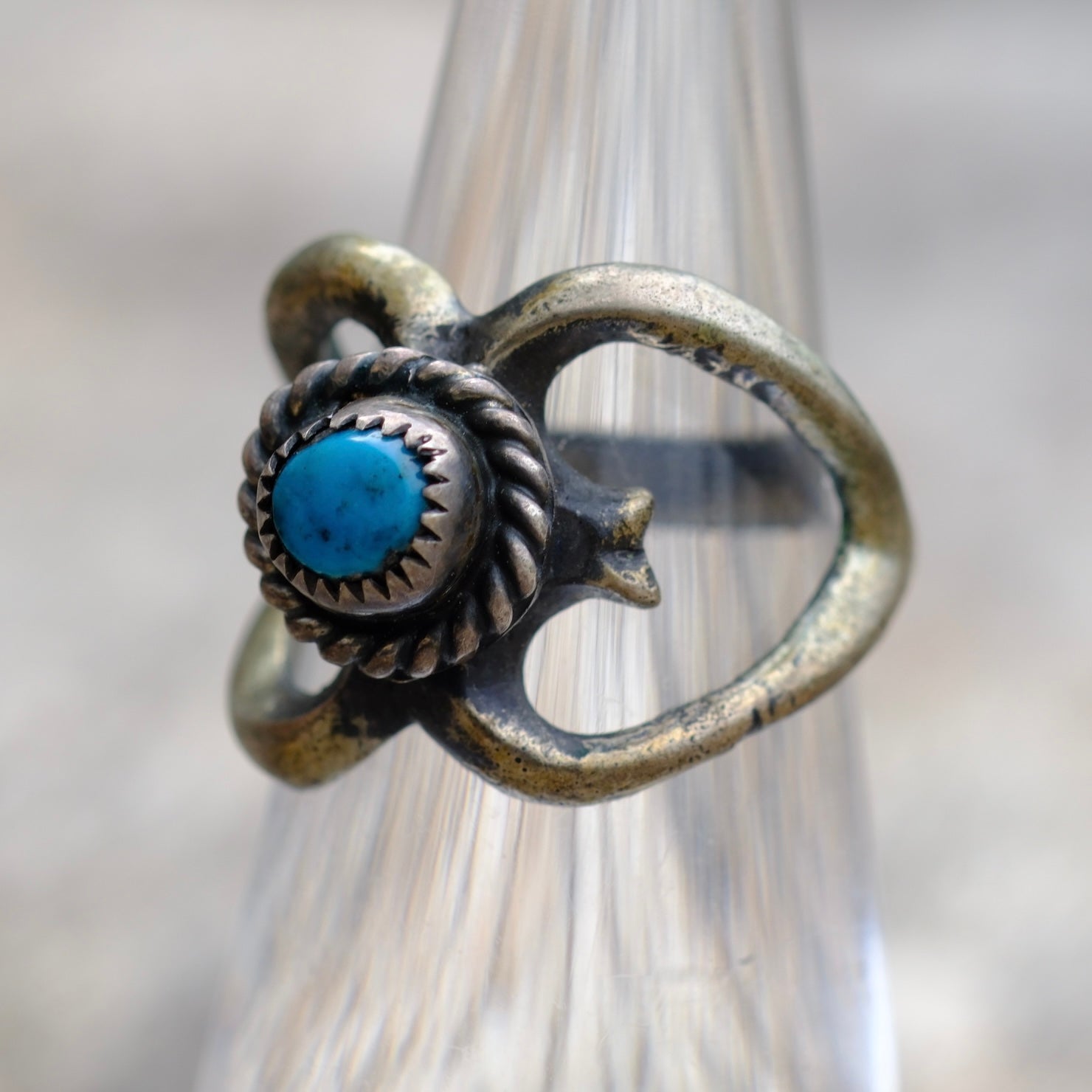 Vintage Sterling Turquoise Sandcast Ring 4.5