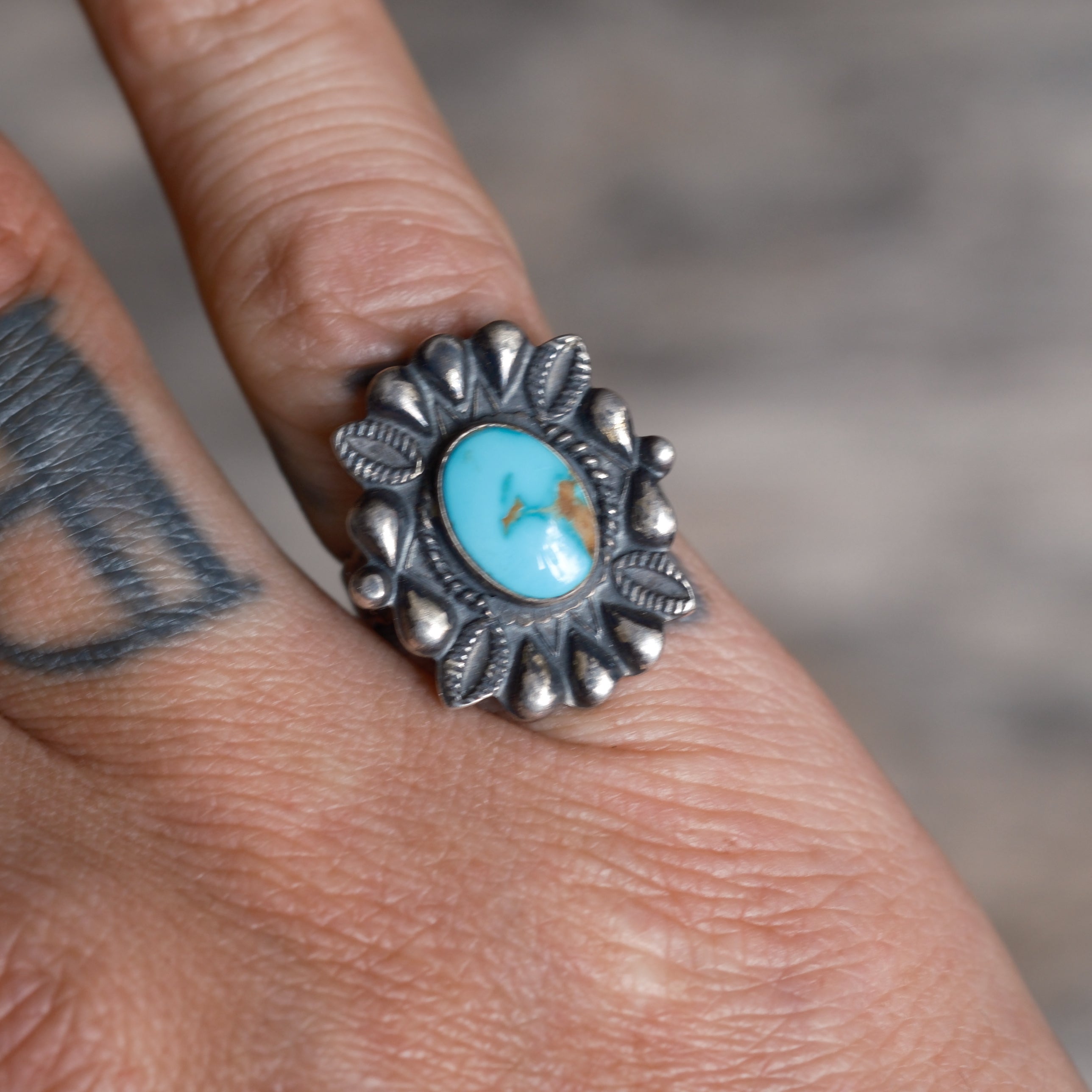 Vintage Sterling Turquoise Stamped Ring 6